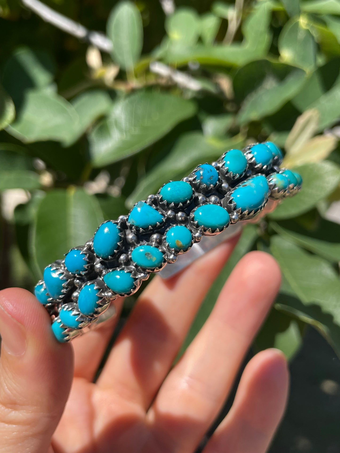 Kingman Turquoise Cluster Cuff Bracelet | Sterling Silver D143