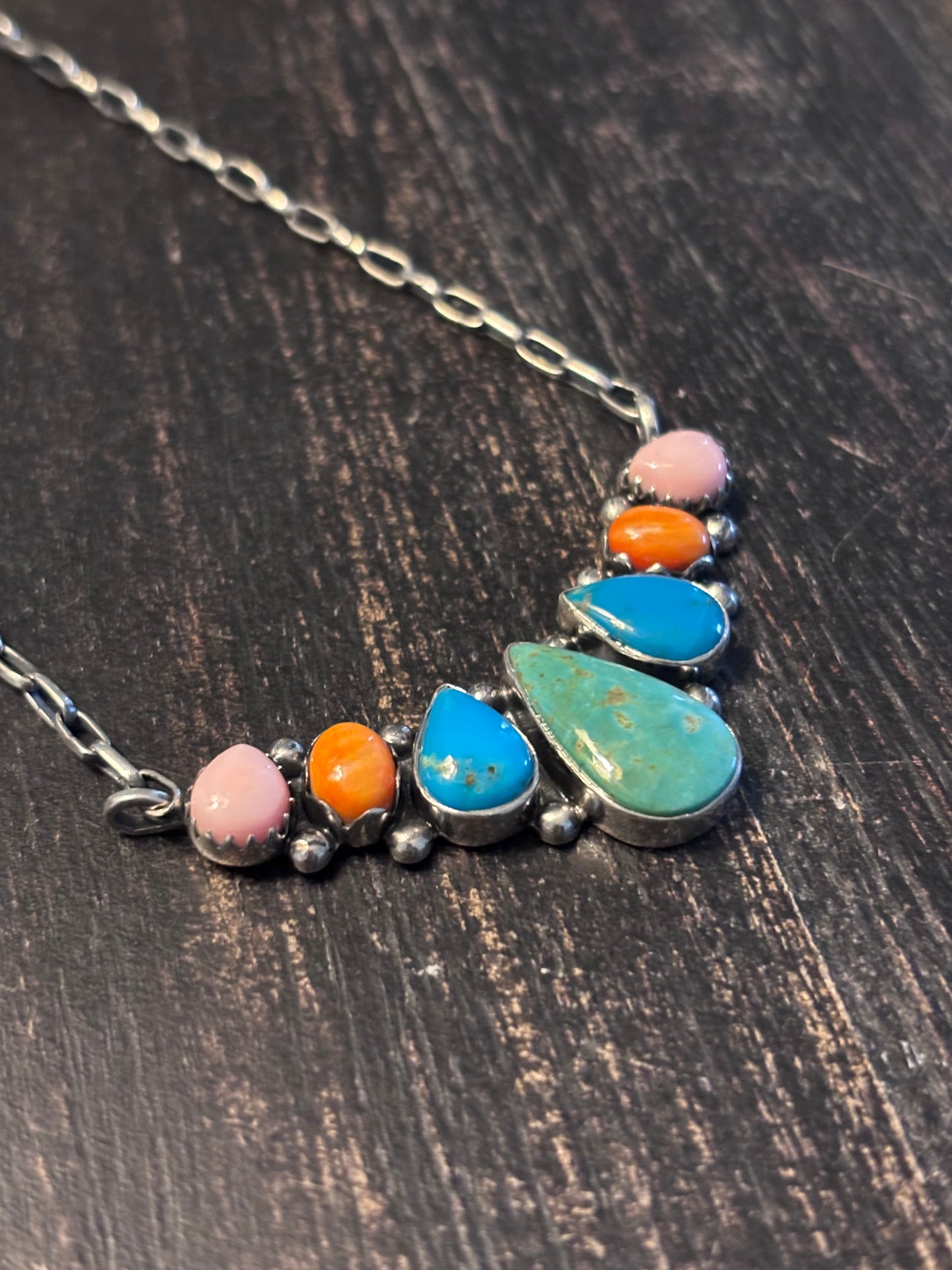 Turquoise Spiny Oyster Conch Necklace | Sterling Silver A090