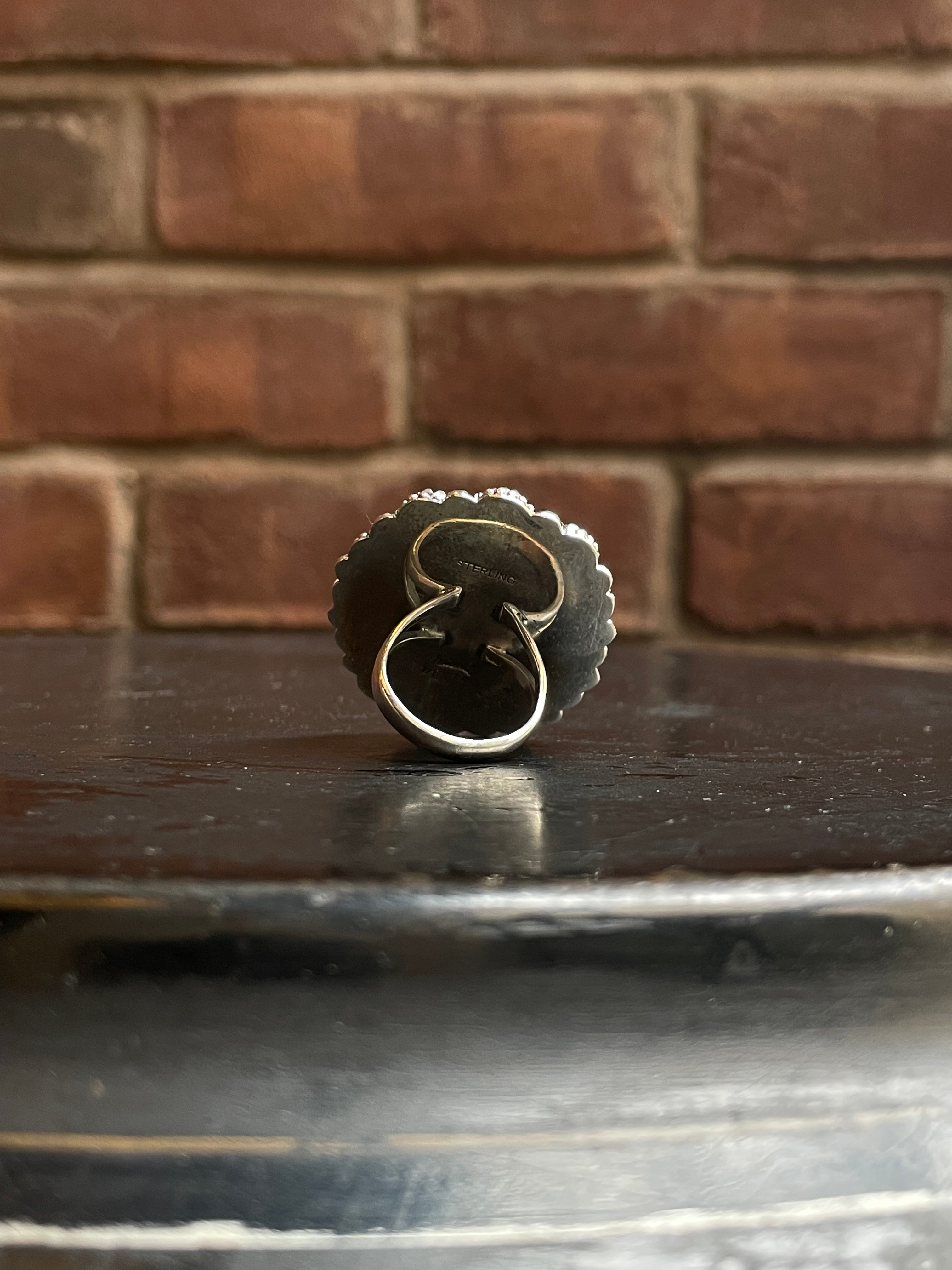 Pink Conch Black Onyx Cluster Ring Size 7 | 925 Sterling Silver E195