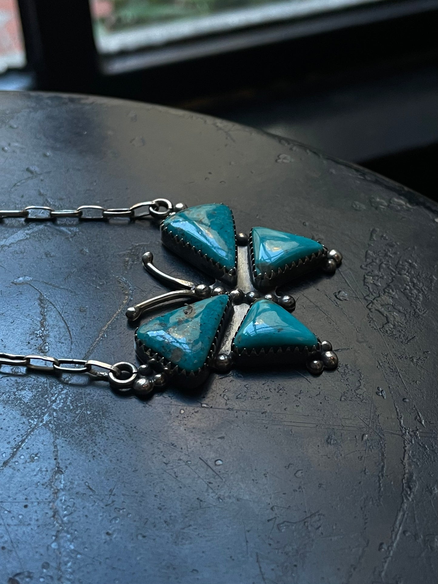 Kingman Turquoise Butterfly Necklace | Sterling Silver G393