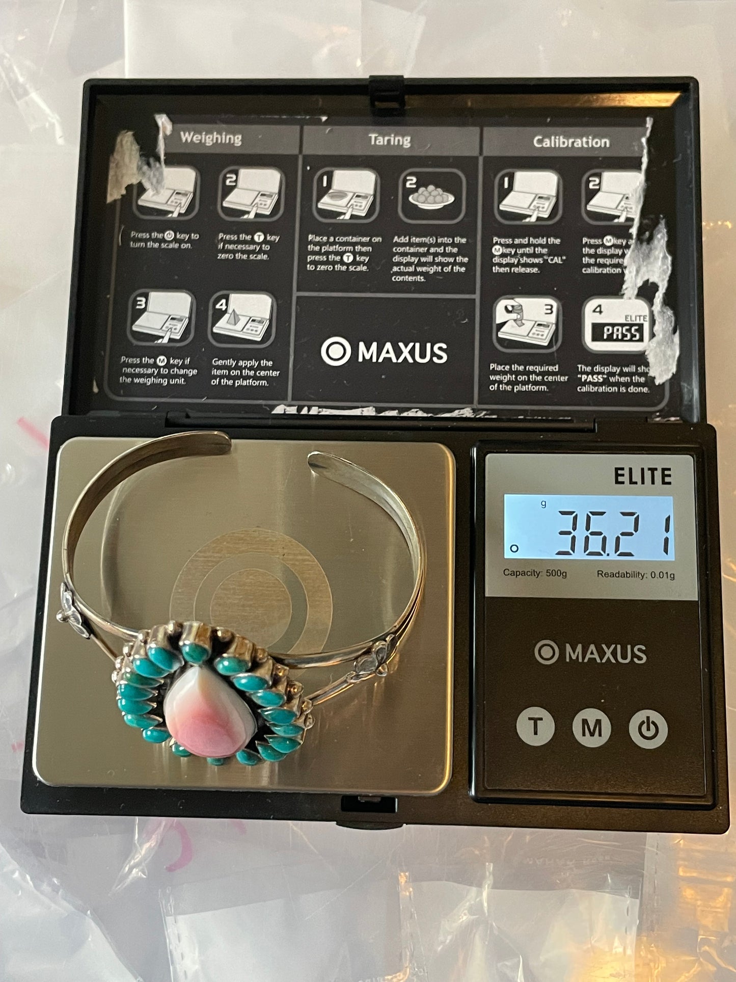 Pink Conch & Kingman Turquoise Floral Cuff | 925 Sterling Silver E496