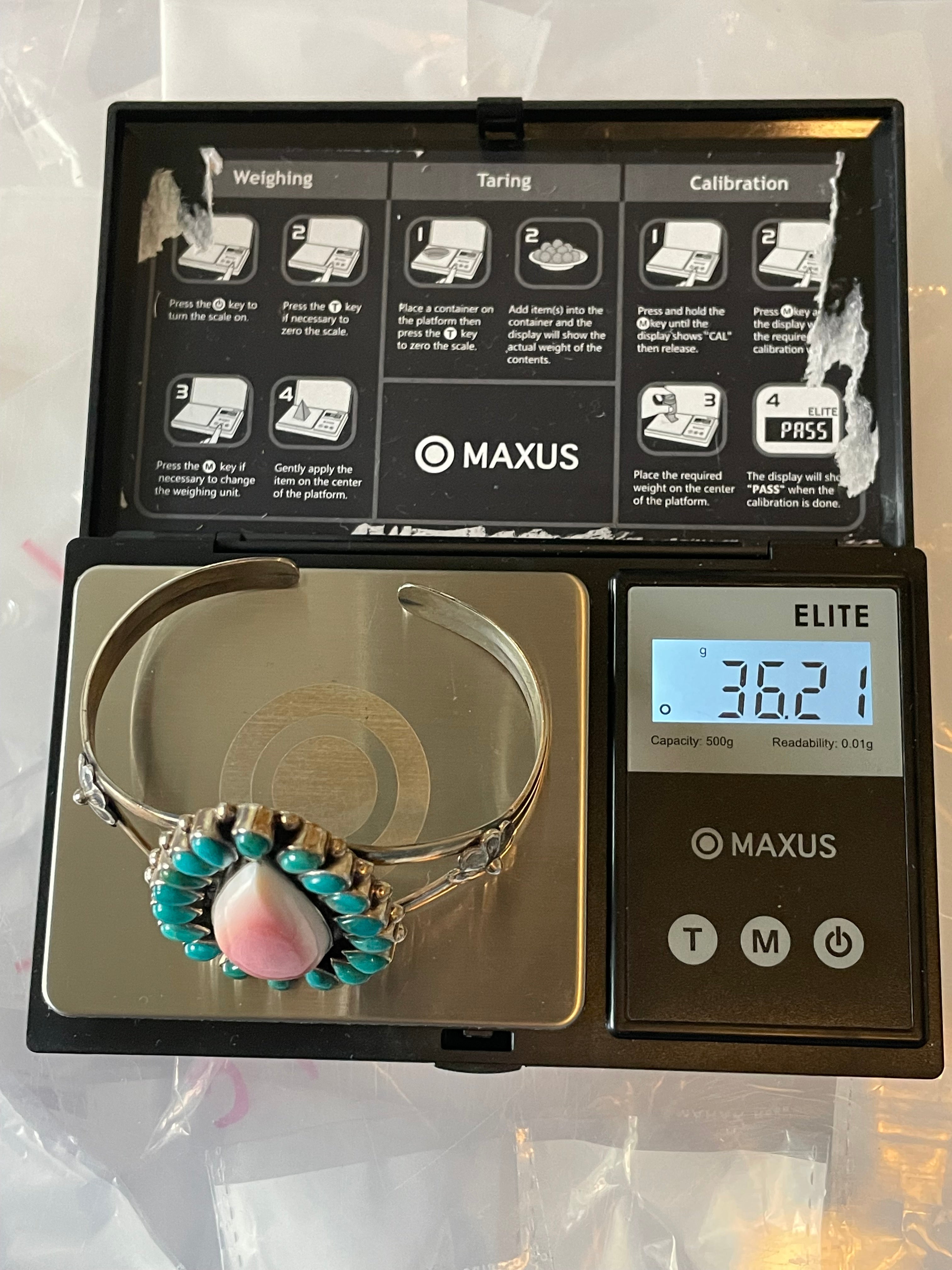 Pink Conch & Kingman Turquoise Floral Cuff | 925 Sterling Silver E496