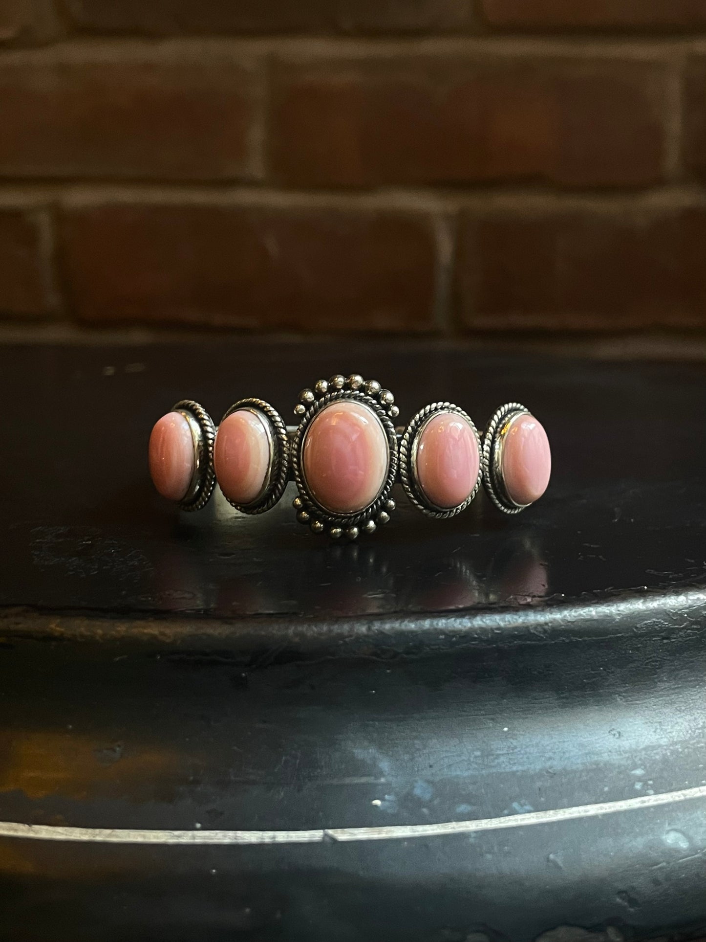 Pink Conch Multi-Stone Cuff Bracelet | 925 Sterling Silver C899
