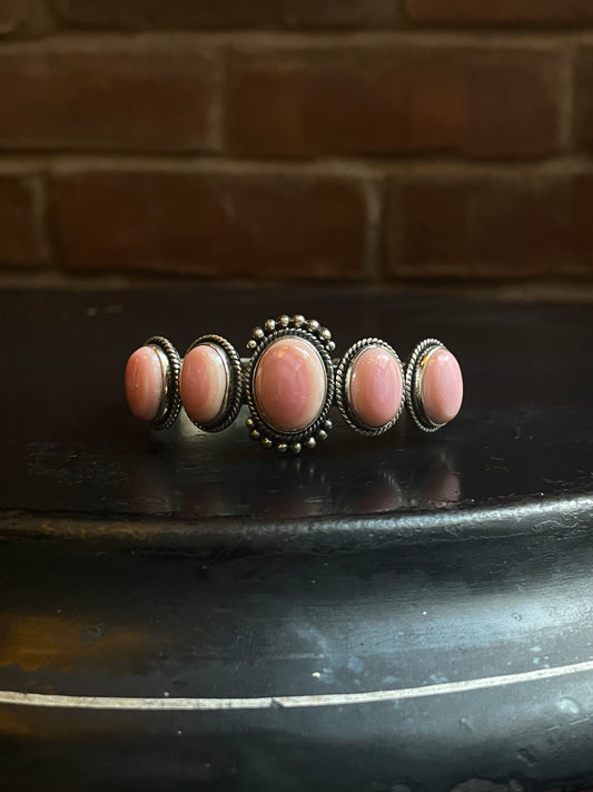 Pink Conch Multi-Stone Cuff Bracelet | 925 Sterling Silver C899