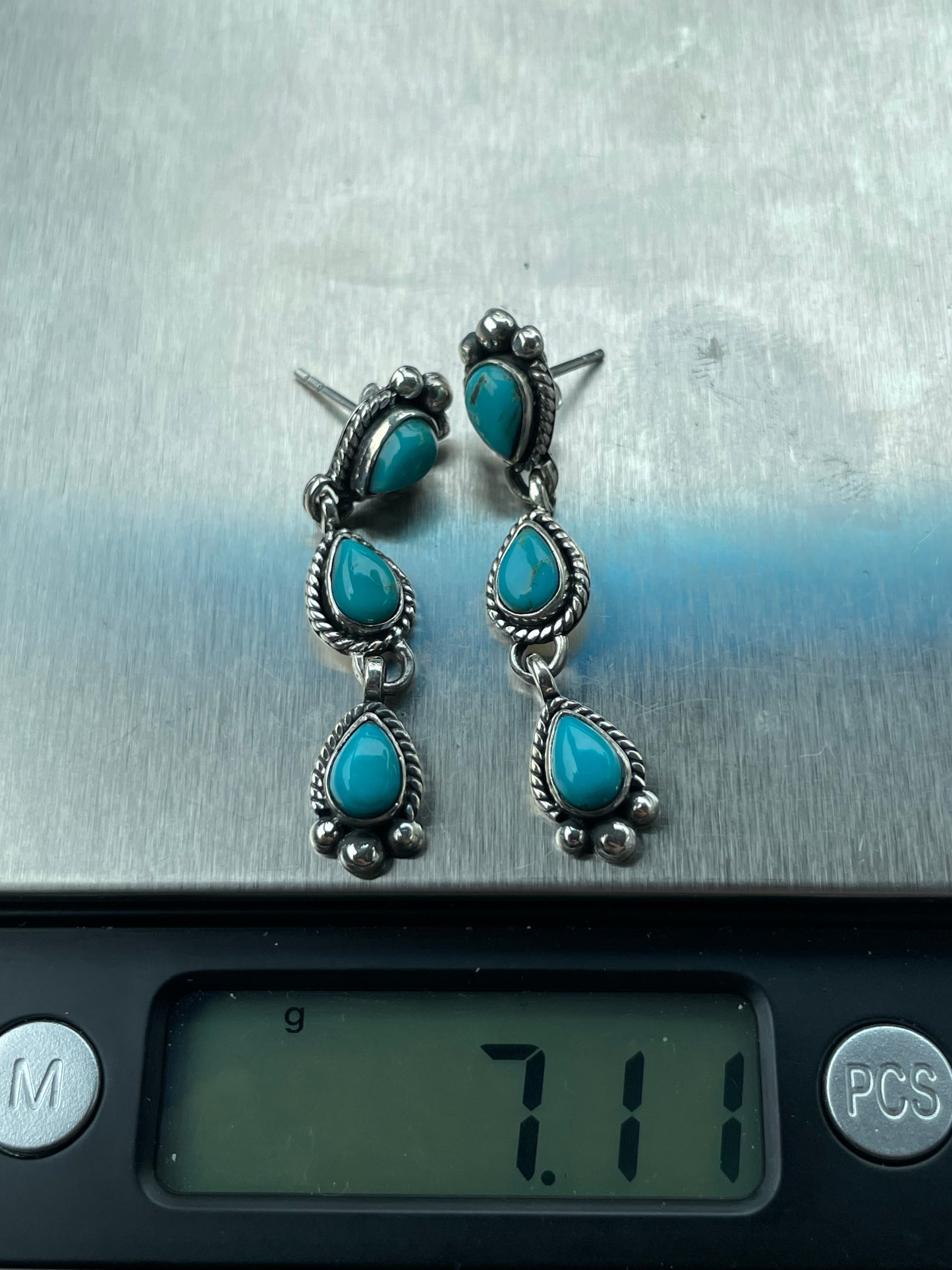 Kingman Turquoise Drop Stud Earrings | 925 Sterling Silver B968