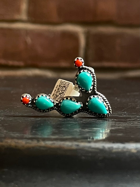 Kingman Turquoise Cactus Ring | Sterling Silver | Size 7 | A373