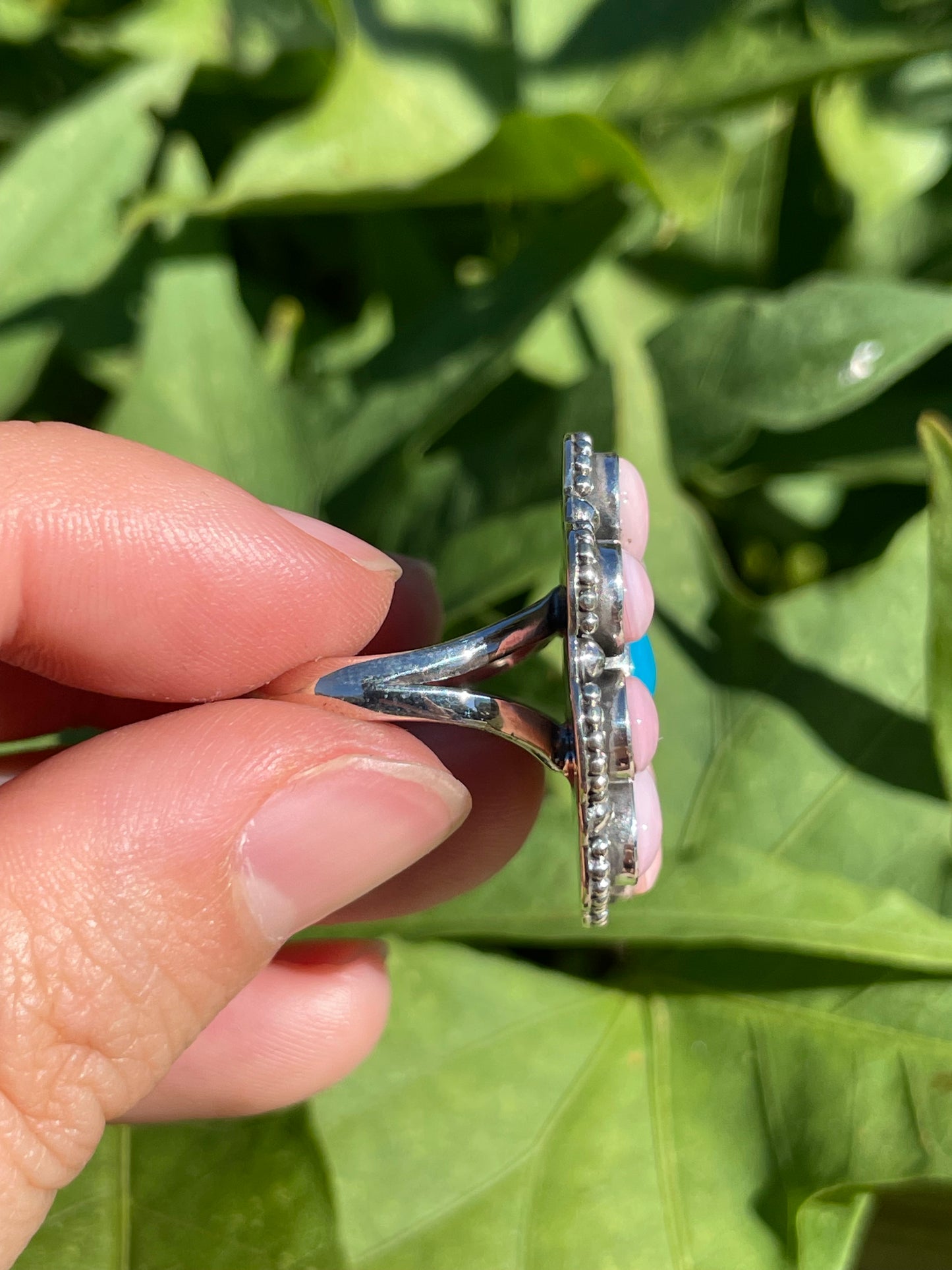 Pink Conch and Turquoise Flower Ring | 925 Sterling Silver Size 7.75 B329