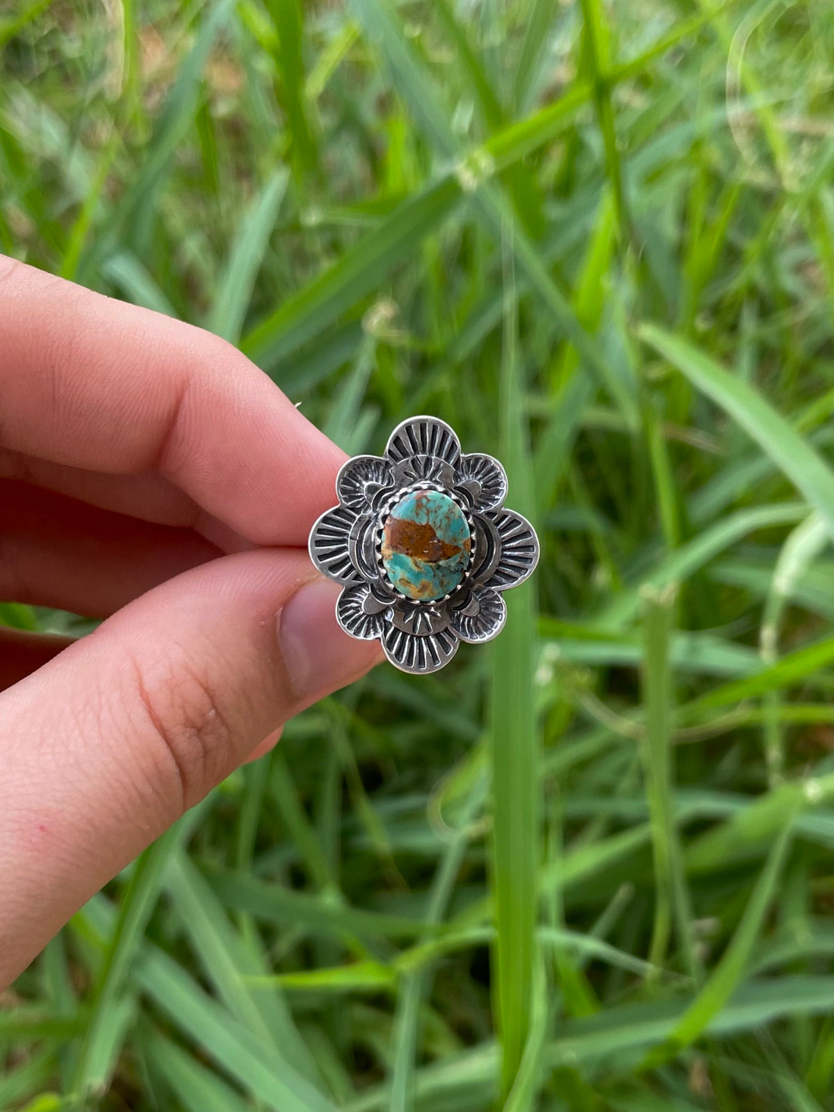 Turquoise Flower Ring Size | 925 Sterling Silver 7 G780