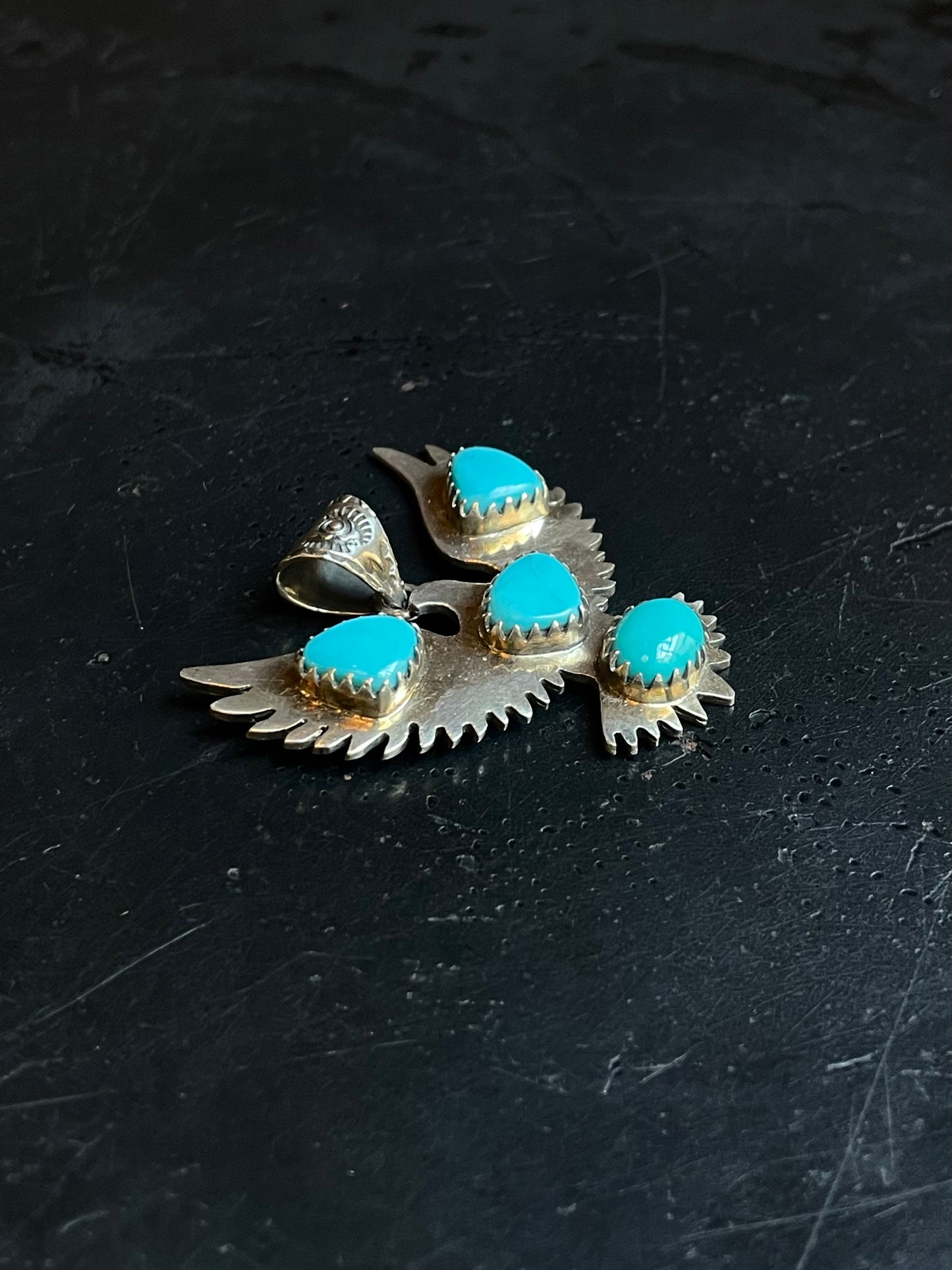 Kingman Turquoise Thunderbird Pendant | Sterling Silver E931