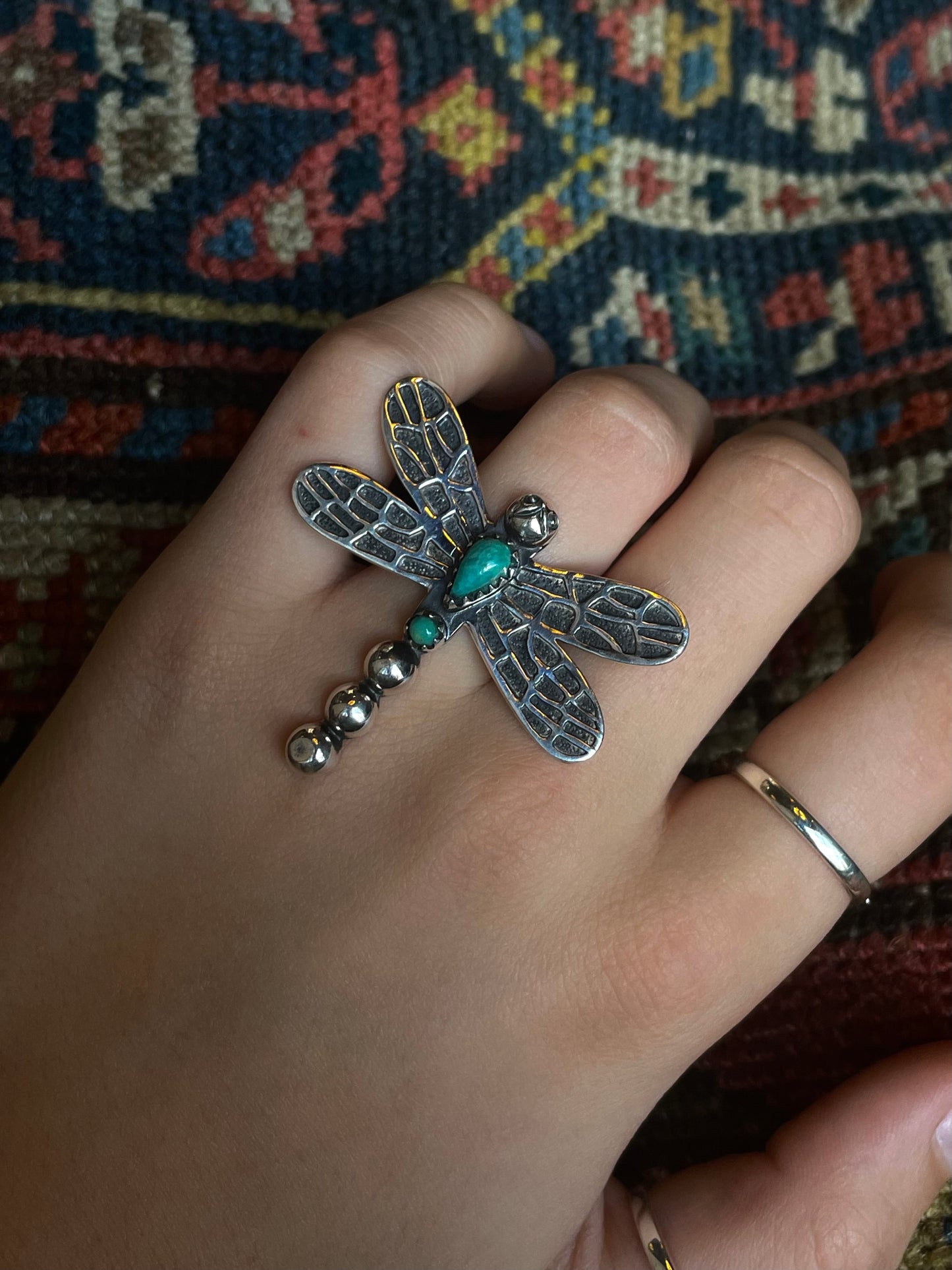 Turquoise Dragonfly Ring | Sterling Silver 925 Size 9 C726