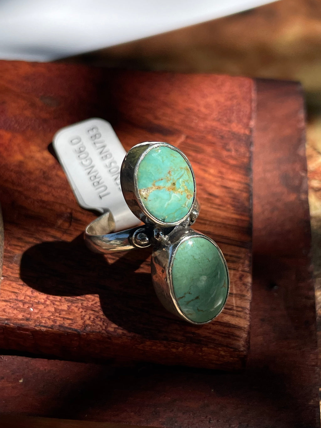 Turquoise Double Oval Ring | 925 Sterling Silver | Size 6.5 D357