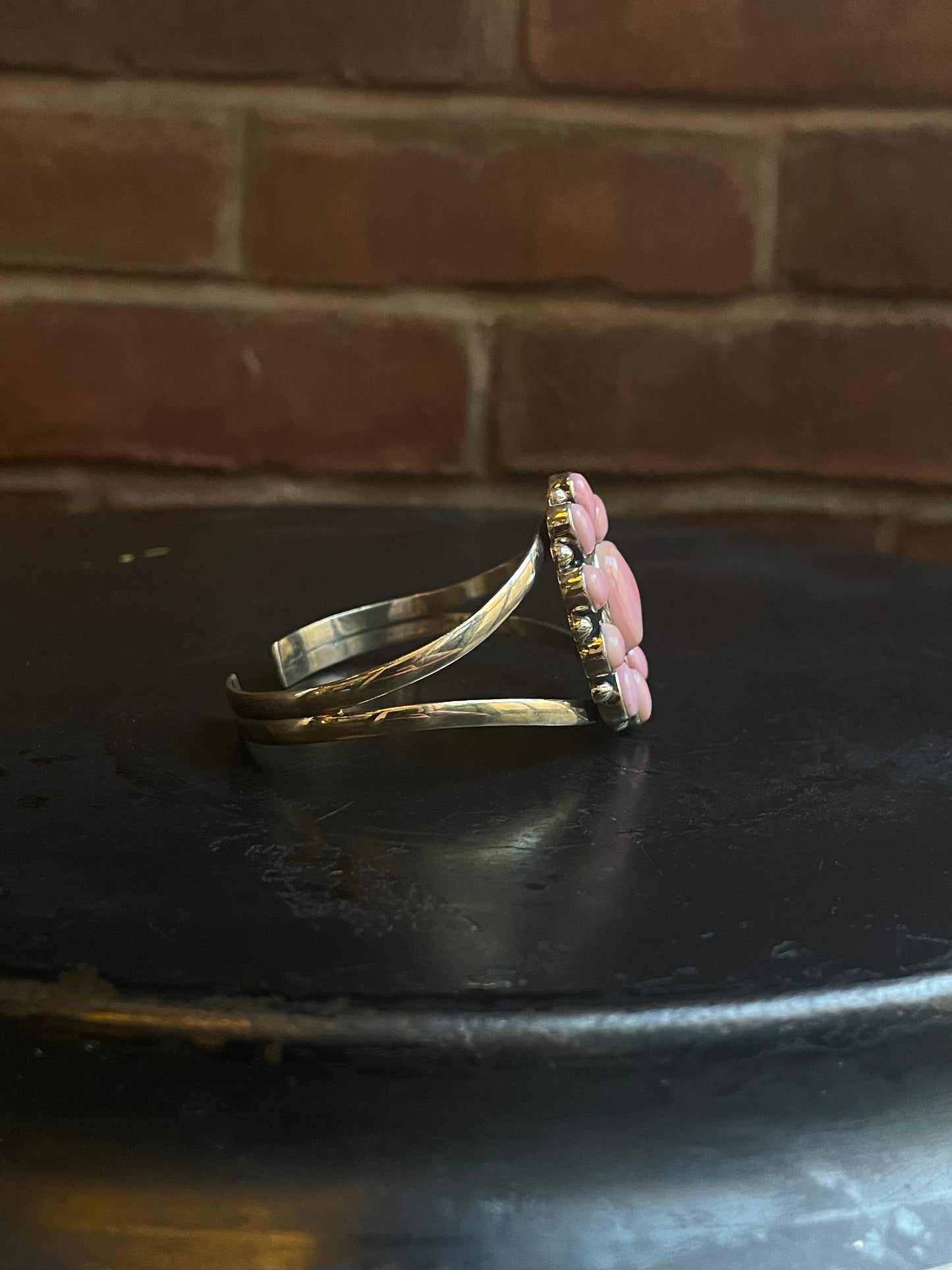 Pink Conch Cluster Cuff Bracelet | 925 Sterling Silver C898