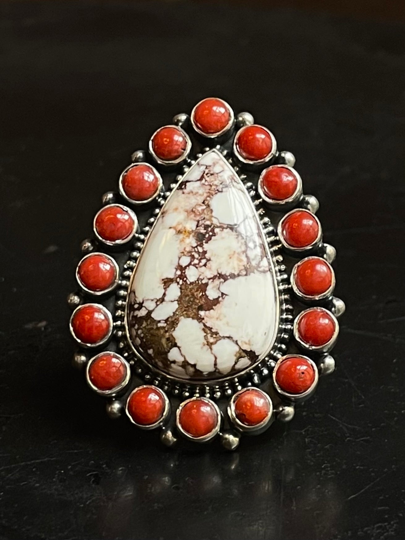 Italian Coral & Wild Horse Ring Size 9 | 925 Sterling Silver G198