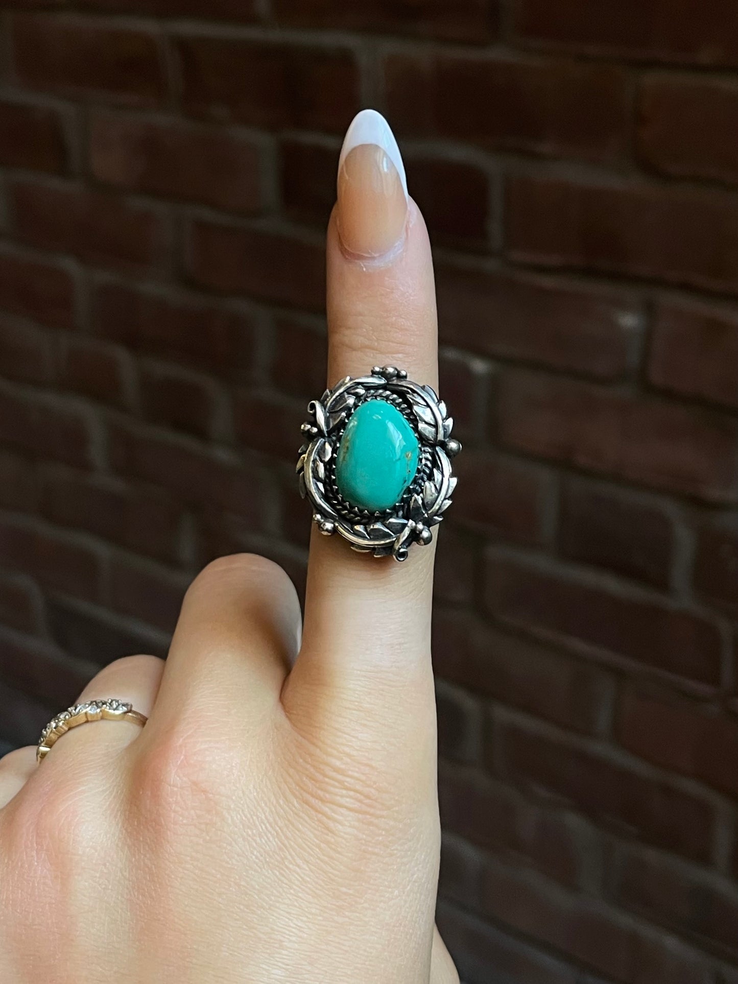 Turquoise Feather Ring Size 8 | Sterling Silver E866