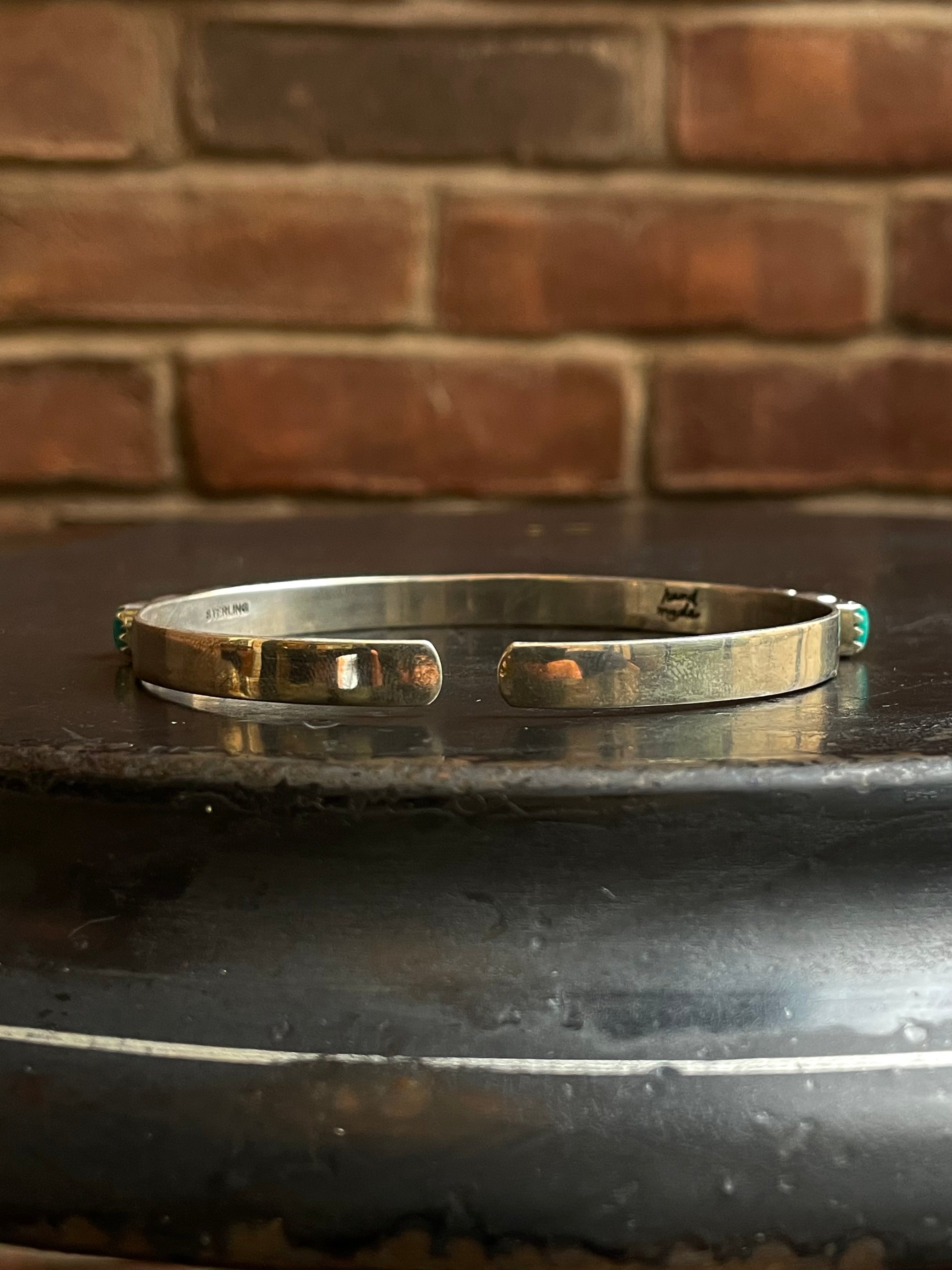 Kingman Turquoise Cuff | Square Stone Row | 925 Silver E538