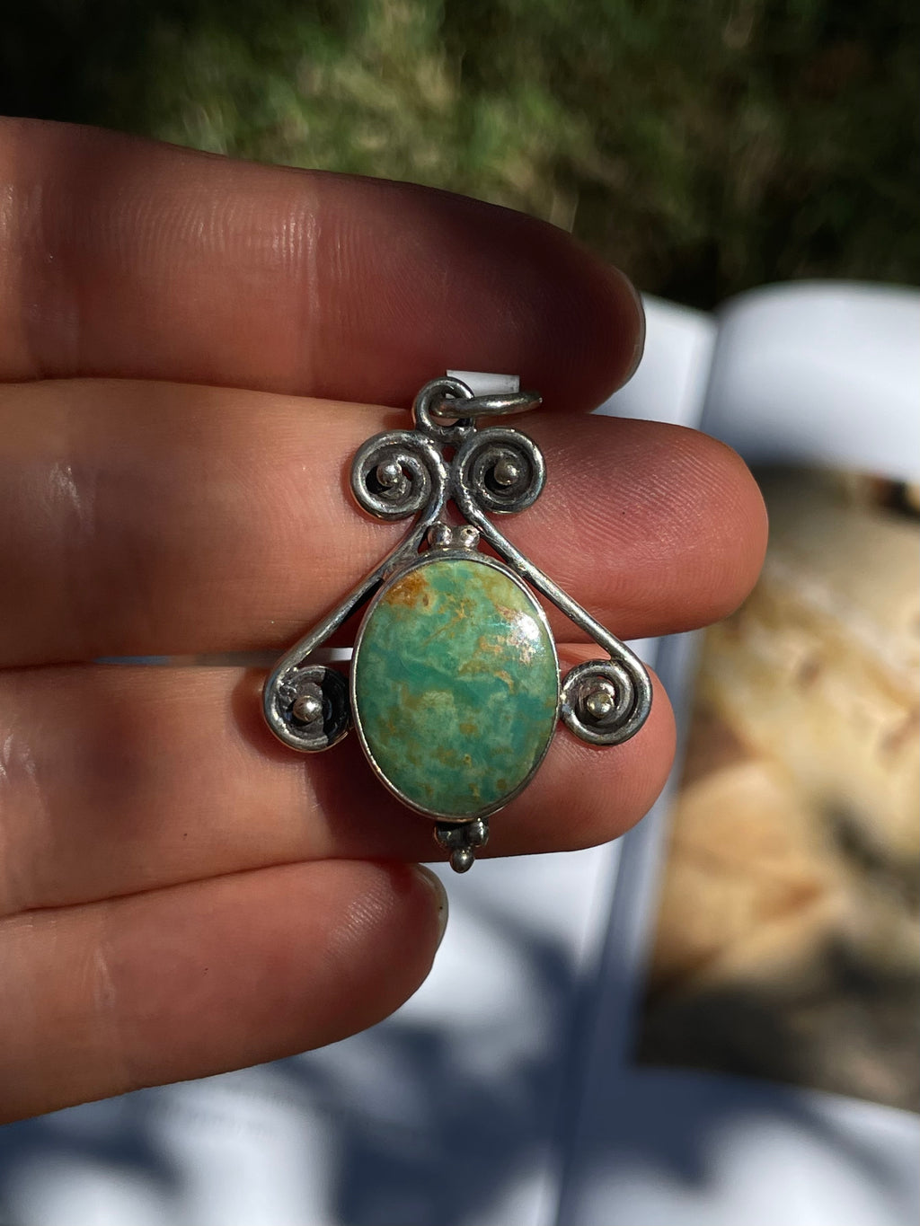 Turquoise Scrollwork Pendant | 925 Sterling Silver | D338