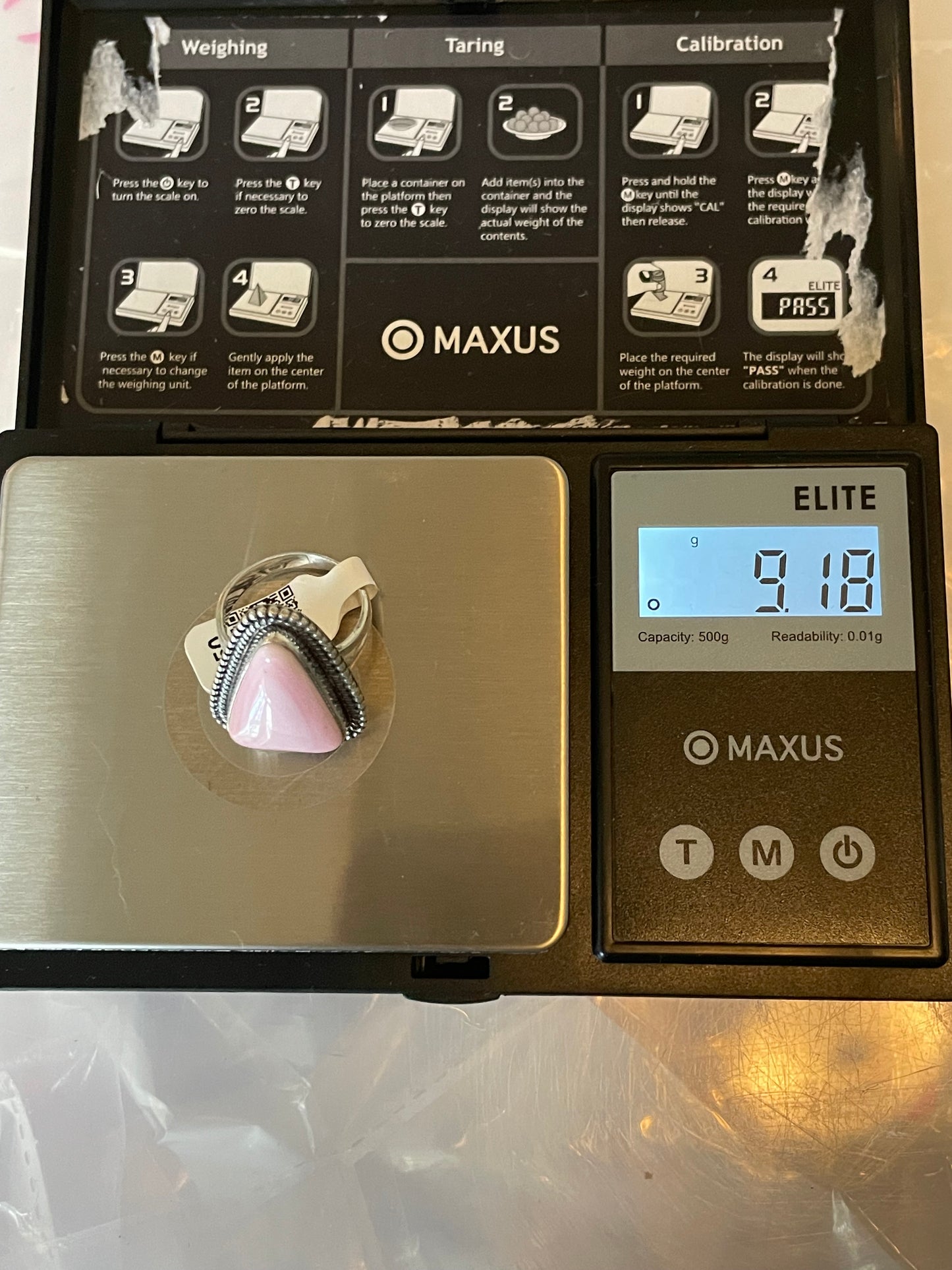 Triangle Shaped Pink Conch Ring | Sterling Silver | Size 8 | A752