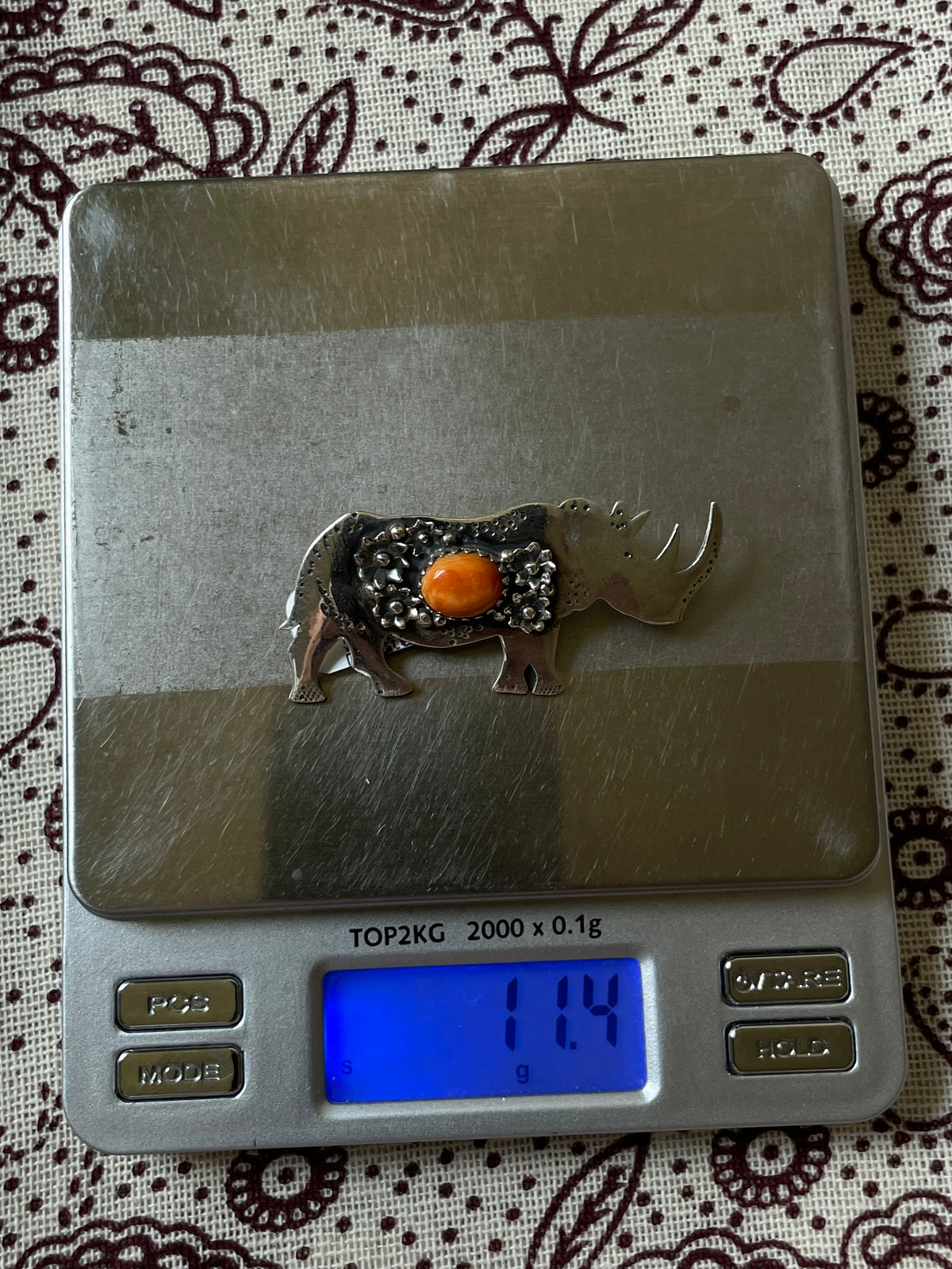 Orange Spiny Oyster Rhino Pendant | 925 Sterling Silver D330