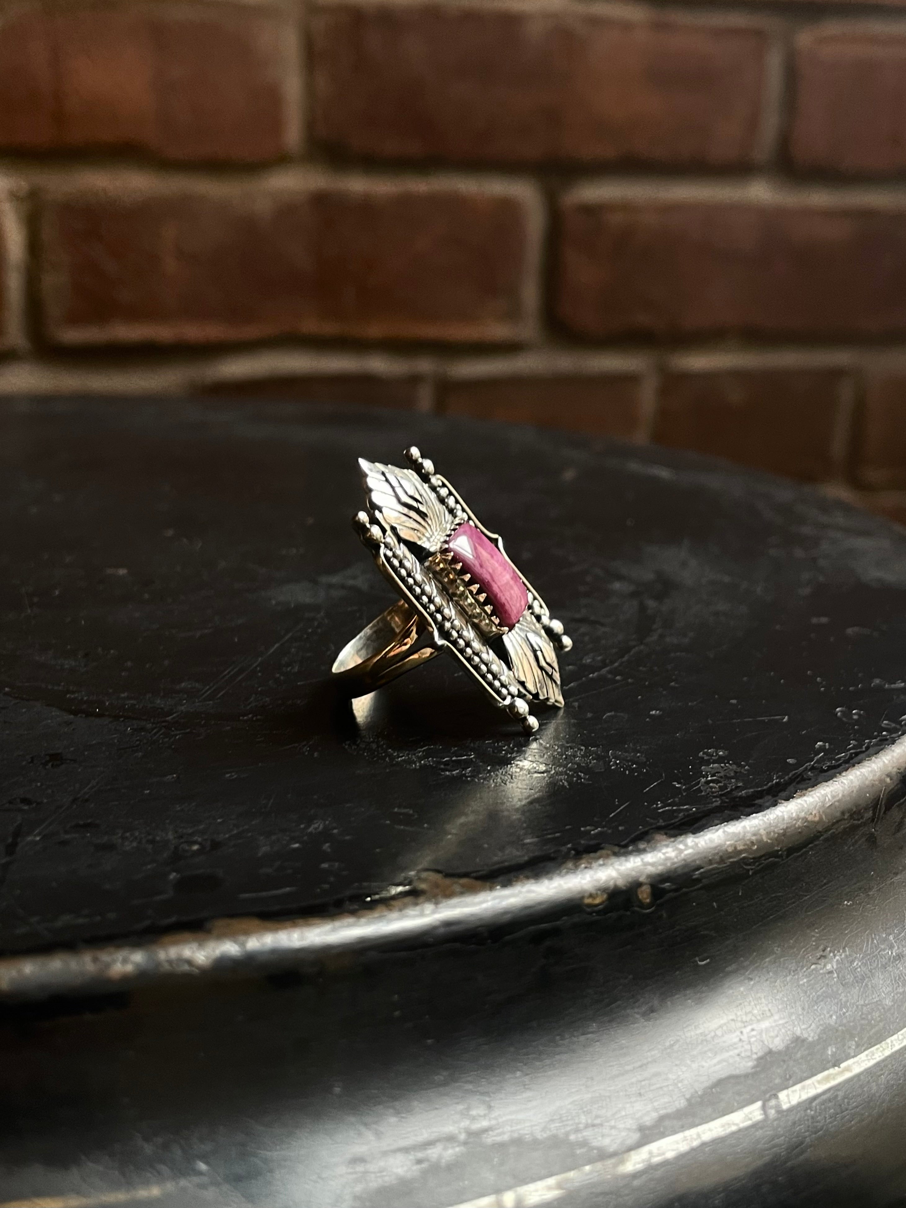 Purple Spiny Oyster Ring | Sterling Silver | Handmade Size 8 C943