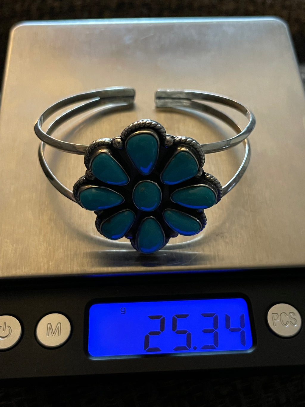 Kingman Turquoise Cluster Flower Cuff | 925 Sterling Silver | B9508 B883