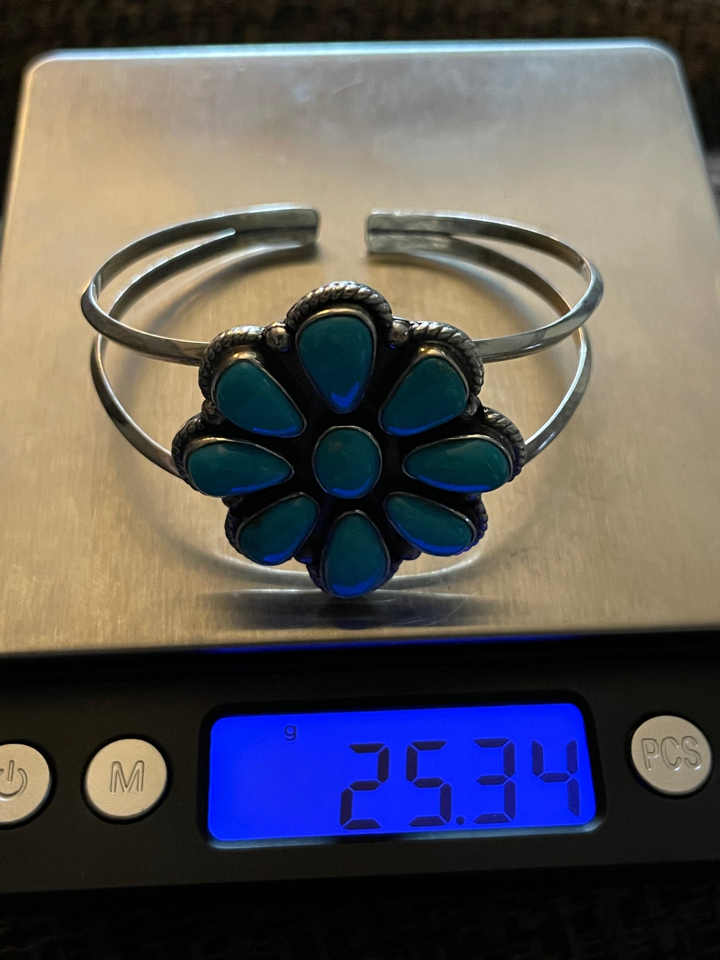 Kingman Turquoise Cluster Flower Cuff | 925 Sterling Silver | B9508 B883