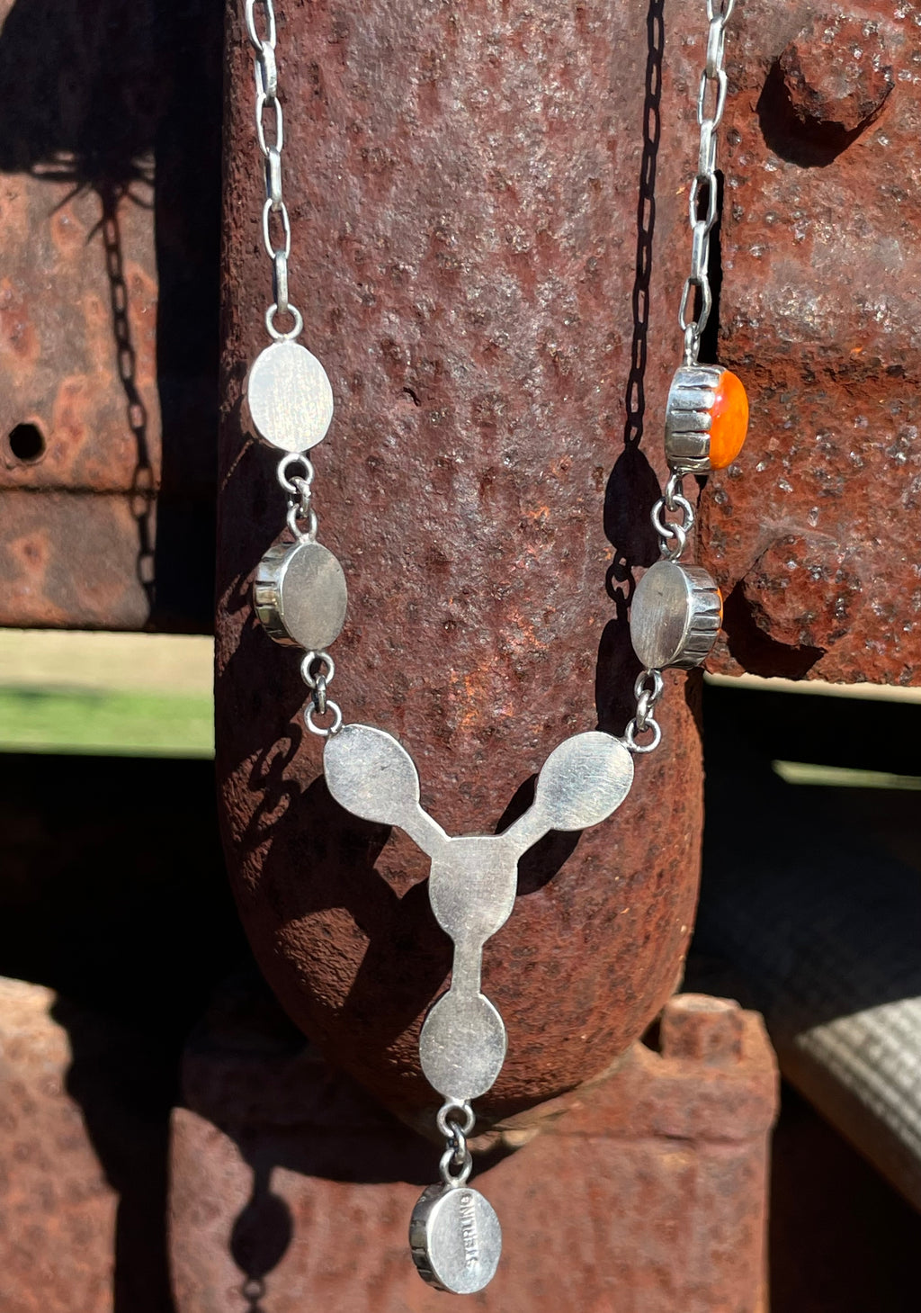 Orange Spiny Oyster Station Necklace | 925 Sterling Silver E597