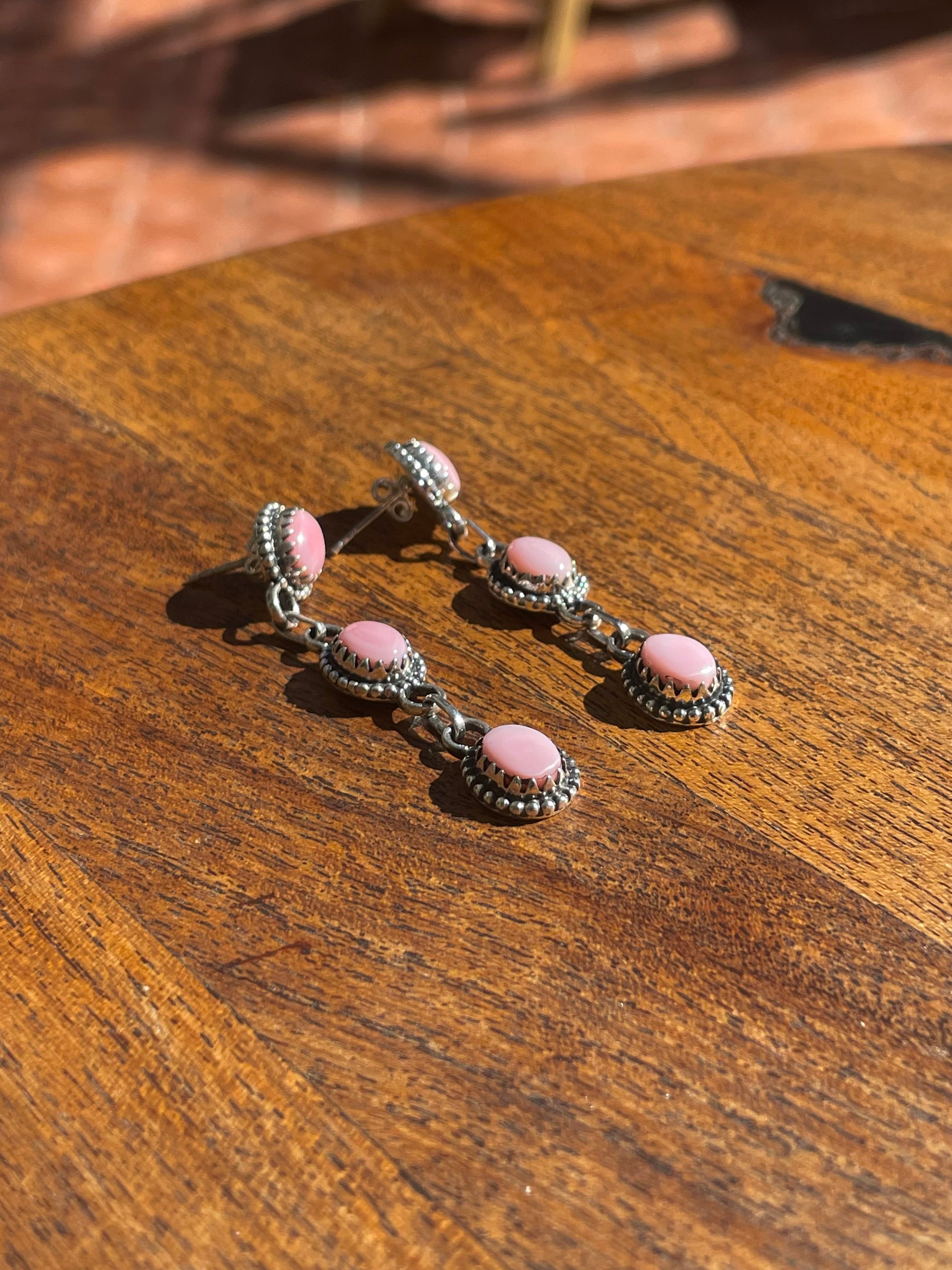 Pink Conch Drop Stud Earrings | 925 Sterling Silver C834