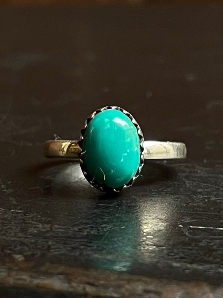 Turquoise Oval Ring | 925 Sterling Silver Size 7 E437