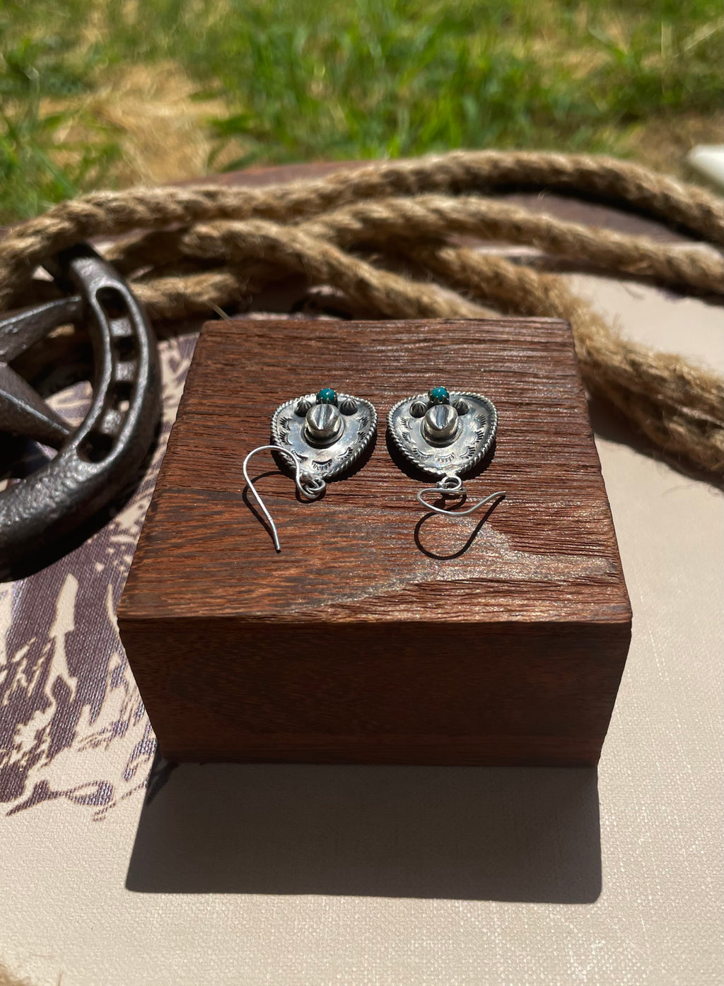 Turquoise Cowboy Hat Dangle  Earrings | 925 Sterling Silver G710