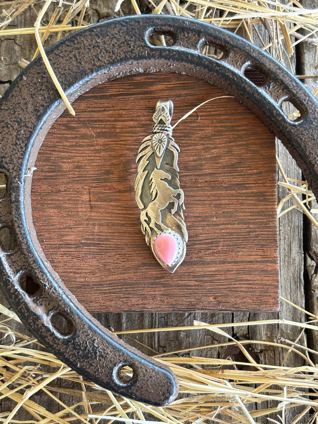 Pink Conch Feather Pendant | 925 Sterling Silver Z11