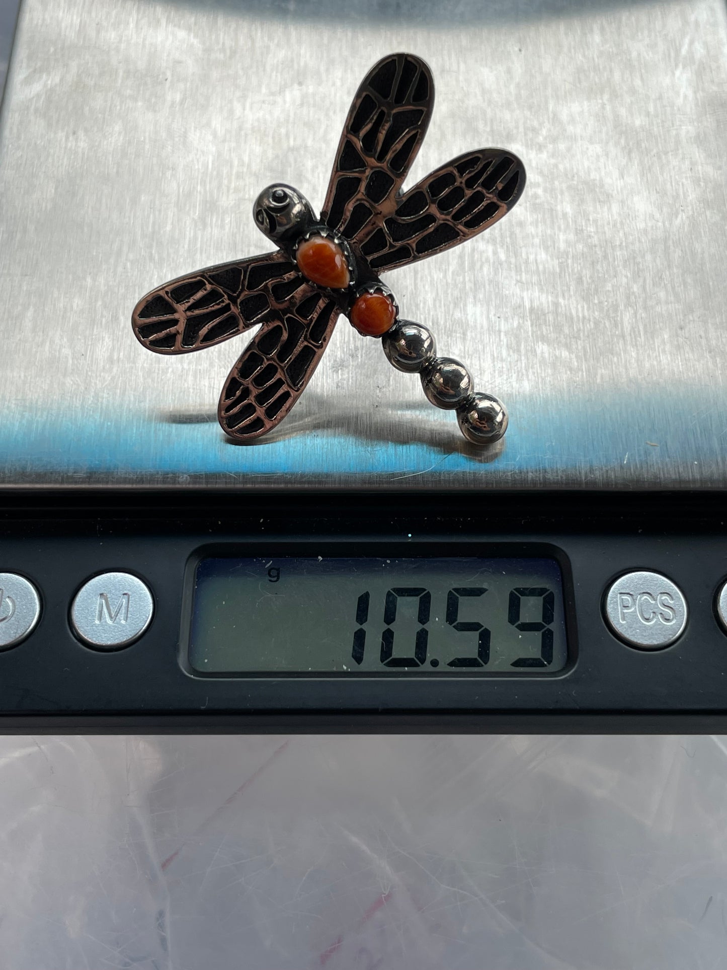 Spiny Oyster Dragonfly Ring | Sterling Silver 925 Size 7.75 B755