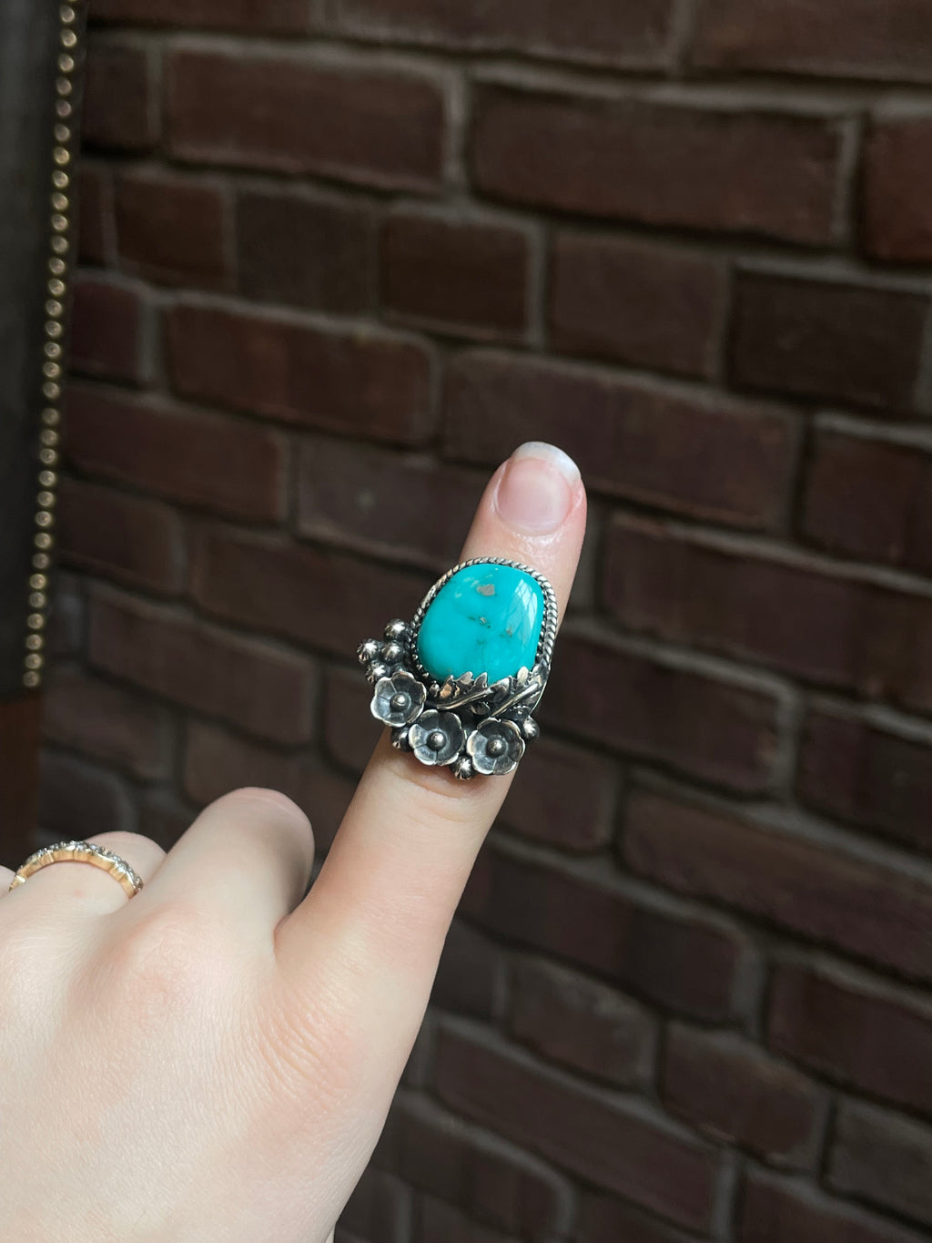 Kingman Turquoise Floral Ring | 925 Sterling Silver | Size 6 E286