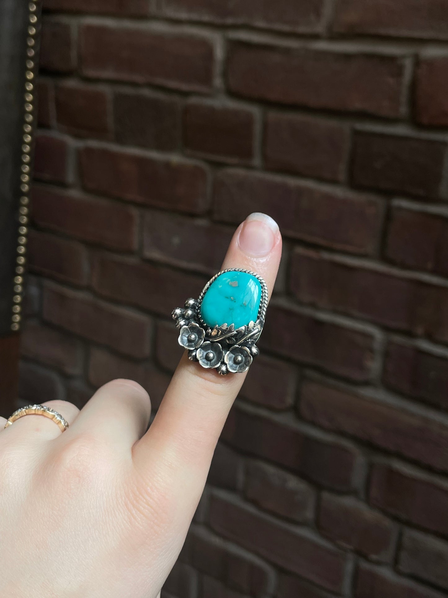 Kingman Turquoise Floral Ring | 925 Sterling Silver | Size 6 E286