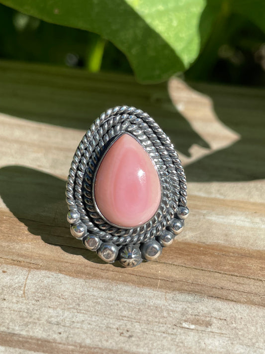 Pink Conch Rope Design Ring | 925 Sterling Silver 6.75 B325