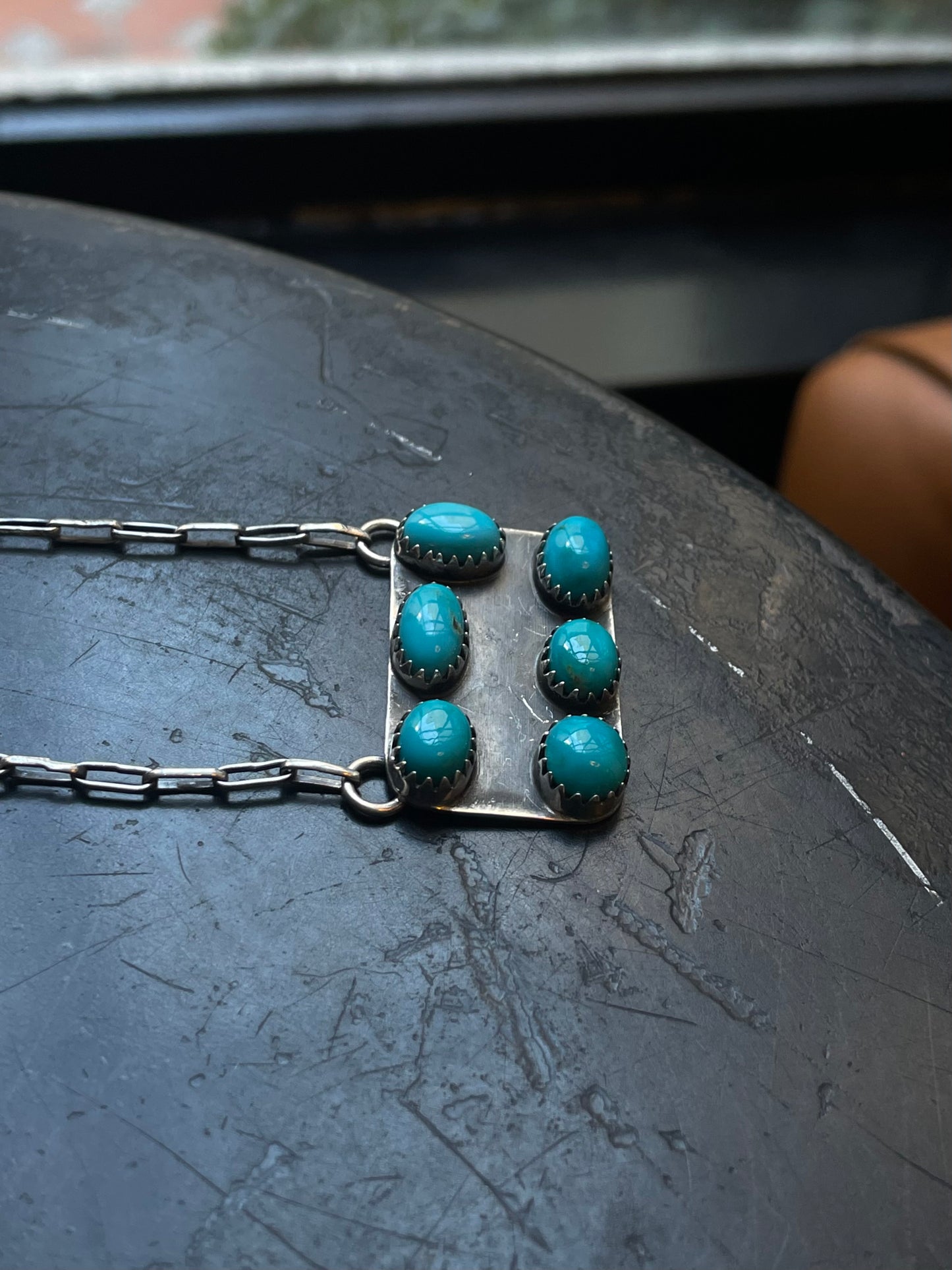 Kingman Turquoise Cluster Bar Necklace | 925 Sterling Silver E612
