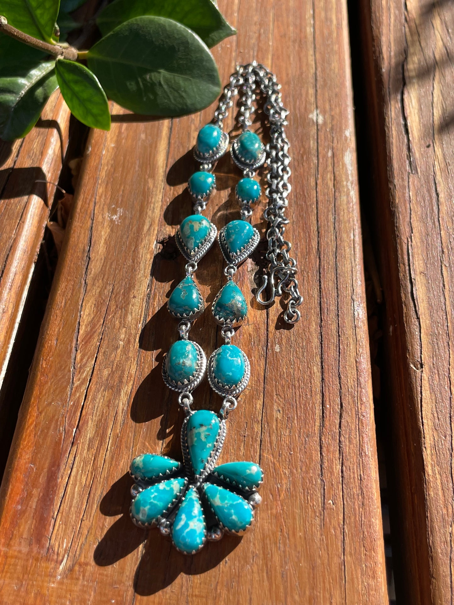 Kingman Turquoise Statement Necklace | Layered Cluster Drop | Sterling Silver | B886