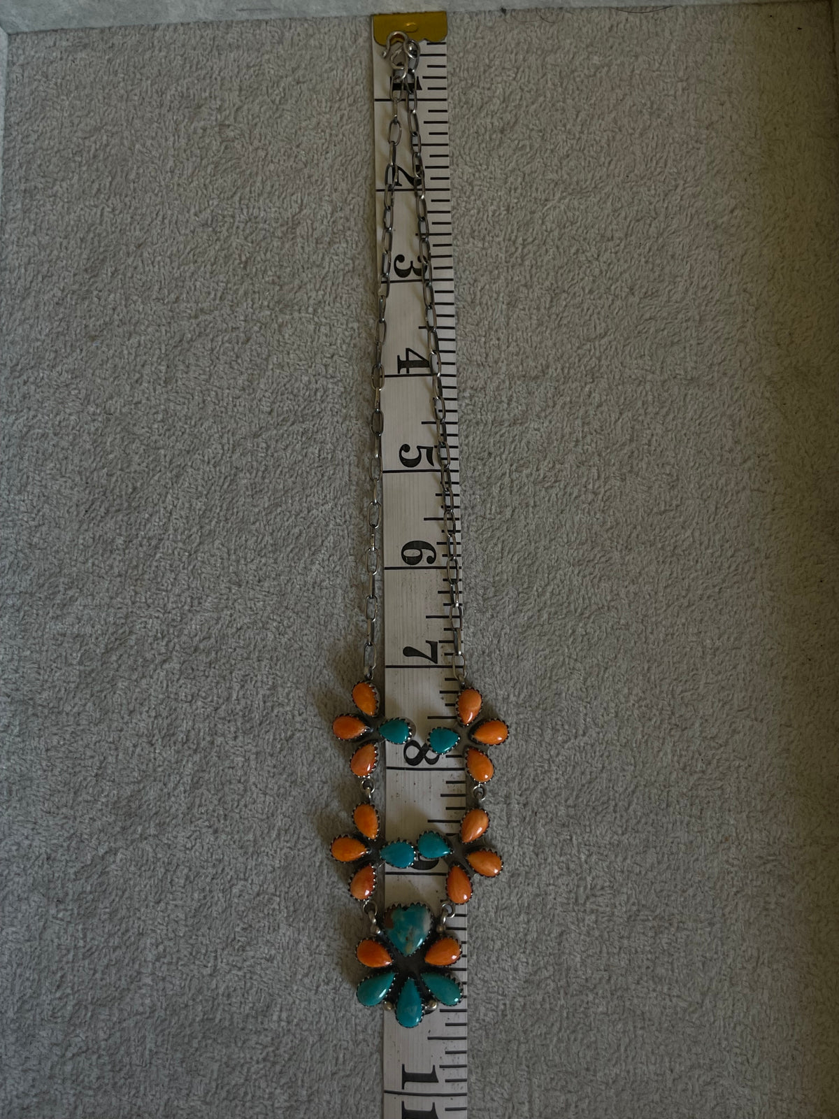 Turquoise & Spiny Oyster Floral Necklace | 925 Sterling Silver D251