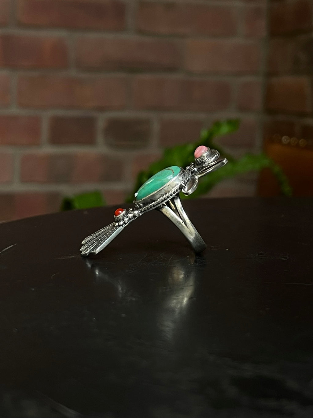 Kingman Turquoise, Pink Conch & Coral Hummingbird Ring Size 6 | 925 Sterling Silver E776