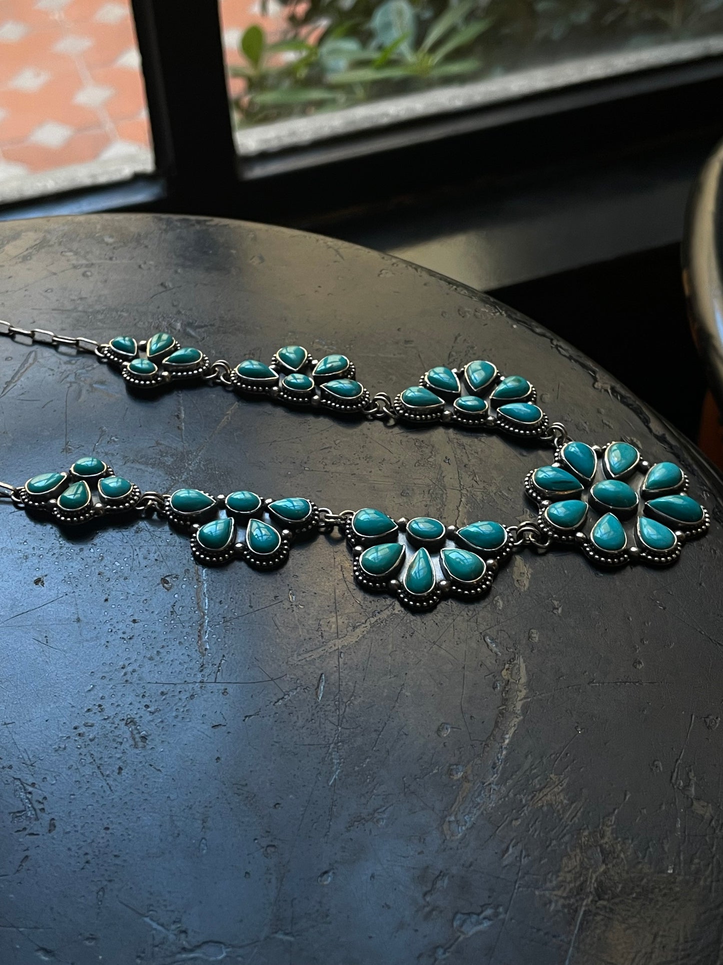 Kingman Turquoise Flower Necklace | 925 Sterling Silver G398
