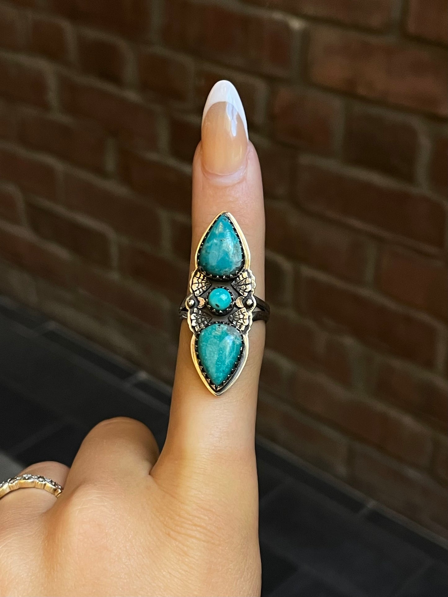 Turquoise Tear Drop Ring Size 8 | Sterling Silver E880