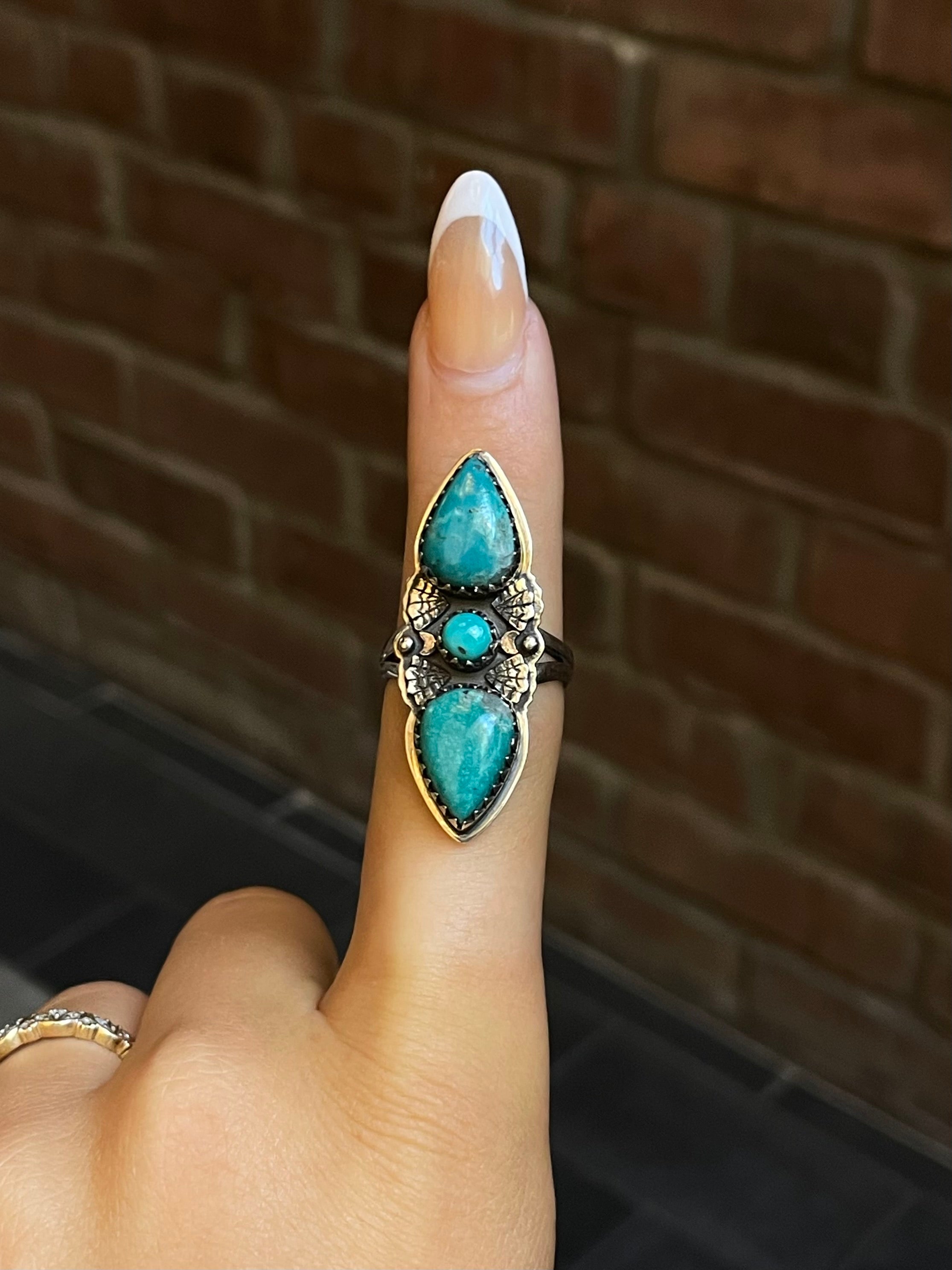 Turquoise Tear Drop Ring Size 8 | Sterling Silver E880