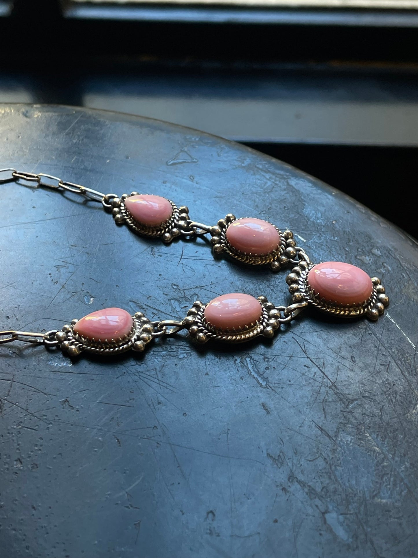 Pink Conch Link Necklace | Sterling Silver E934