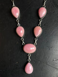 Pink Conch Lariat Necklace | Teardrop Station Drop | 925 Silver E555