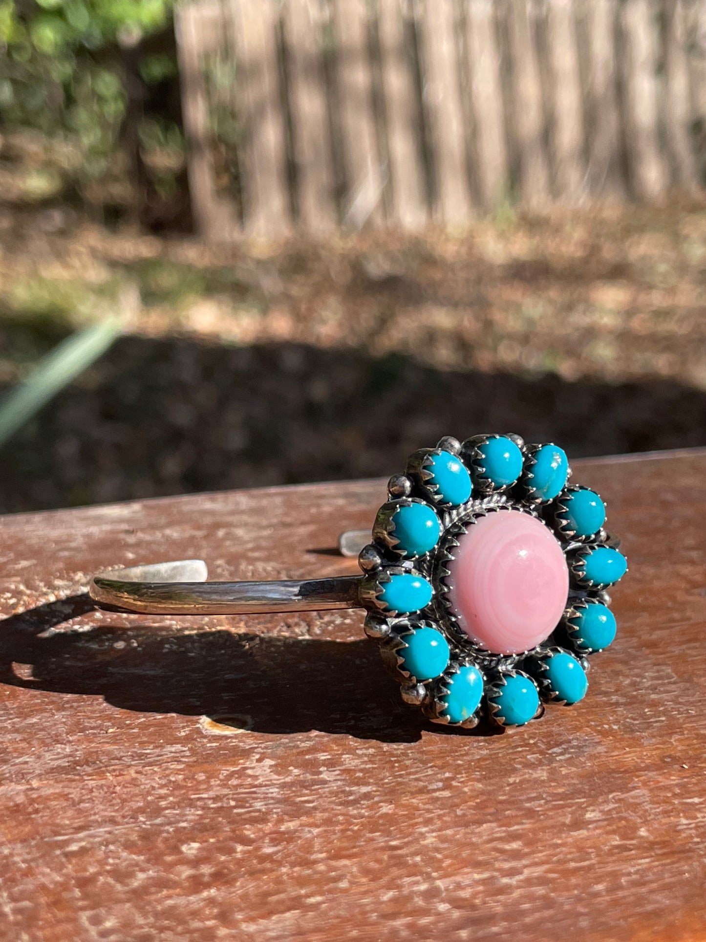 Pink Conch Turquoise Cluster Cuff Bracelet | 925 Sterling Silver D113