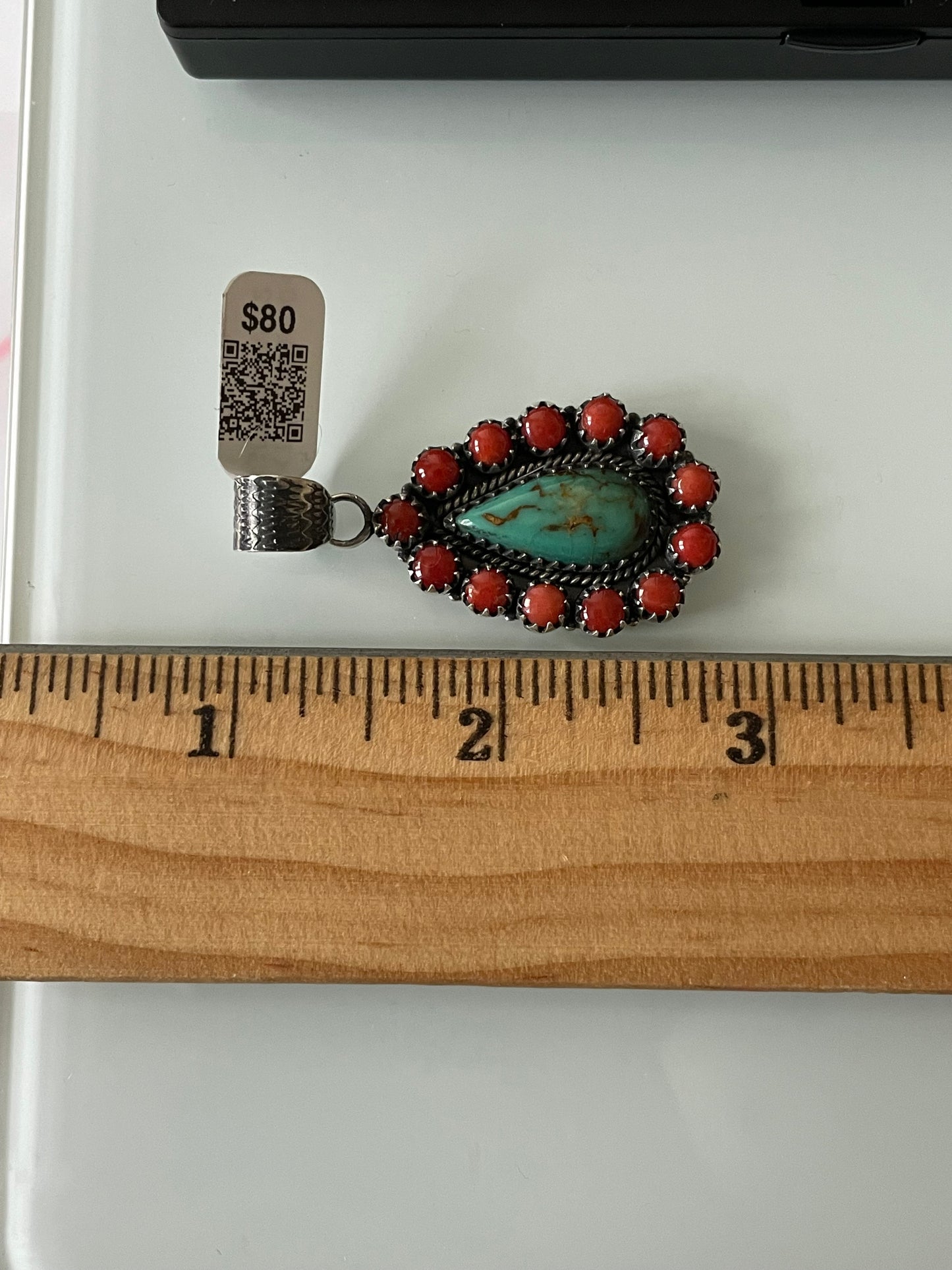 Kingman Turquoise Coral Cluster Pendant | Sterling Silver | A522