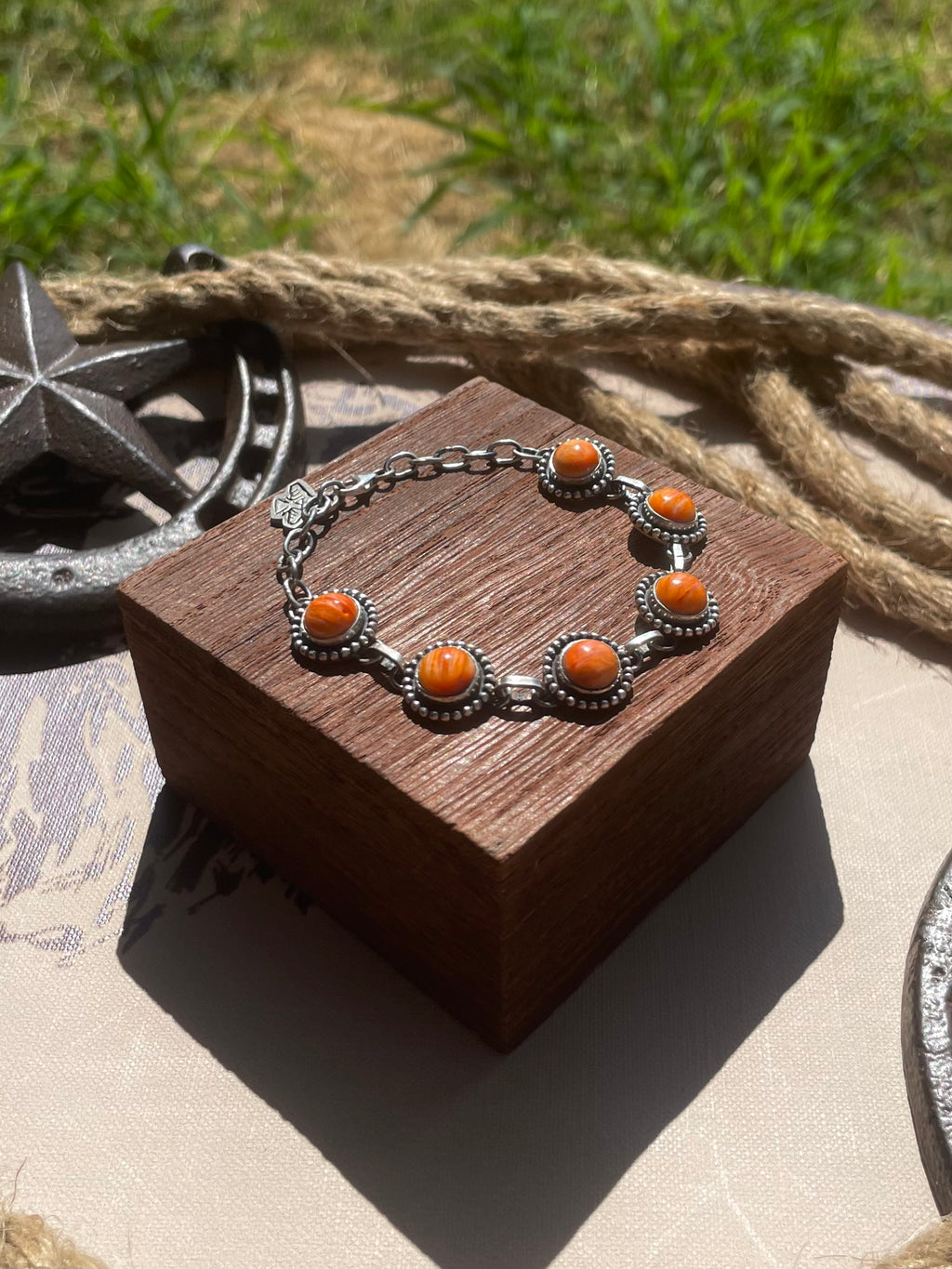 Orange Spiny Oyster Link Bracelet | 925 Sterling Silver G722