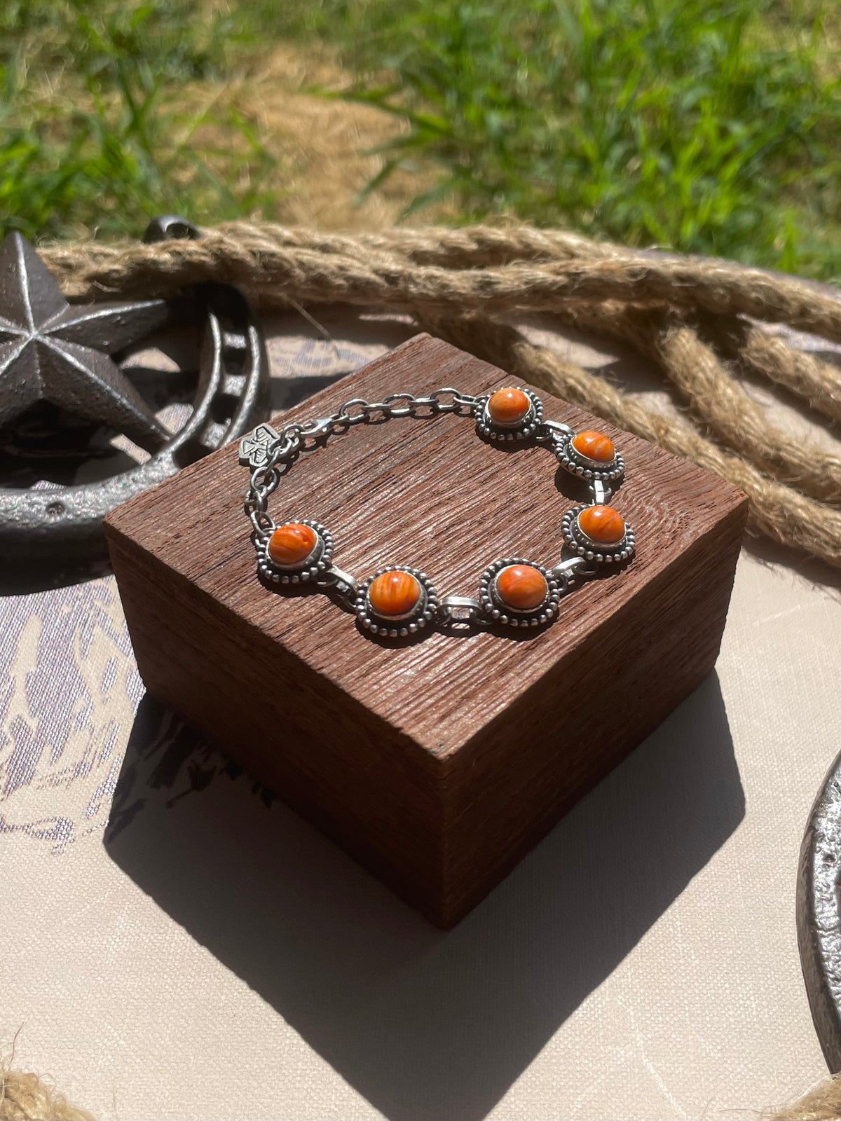Orange Spiny Oyster Link Bracelet | 925 Sterling Silver G722