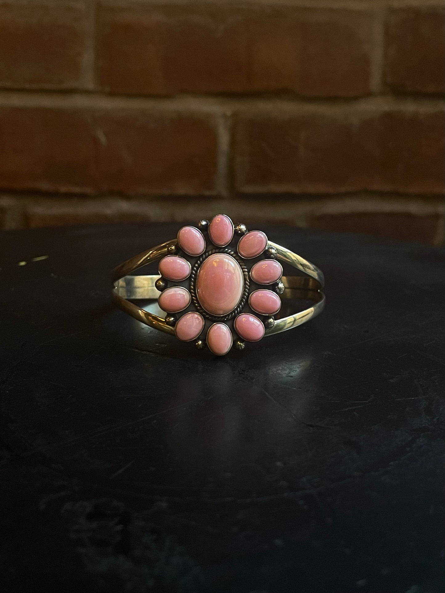 Pink Conch Cluster Cuff Bracelet | 925 Sterling Silver C898