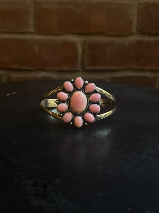 Pink Conch Cluster Cuff Bracelet | 925 Sterling Silver C898