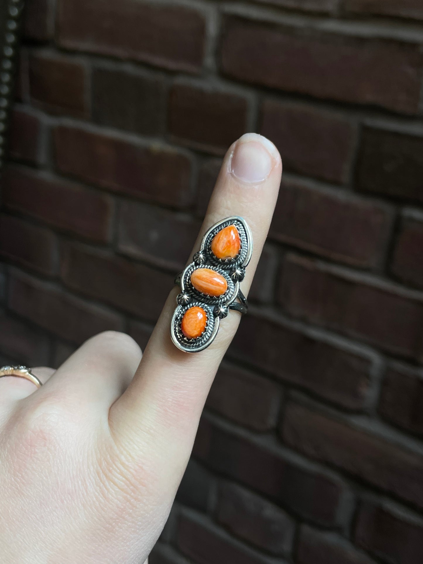 Spiny Oyster Triple Stone Ring Size 7 | 925 Sterling Silver Southwest E201